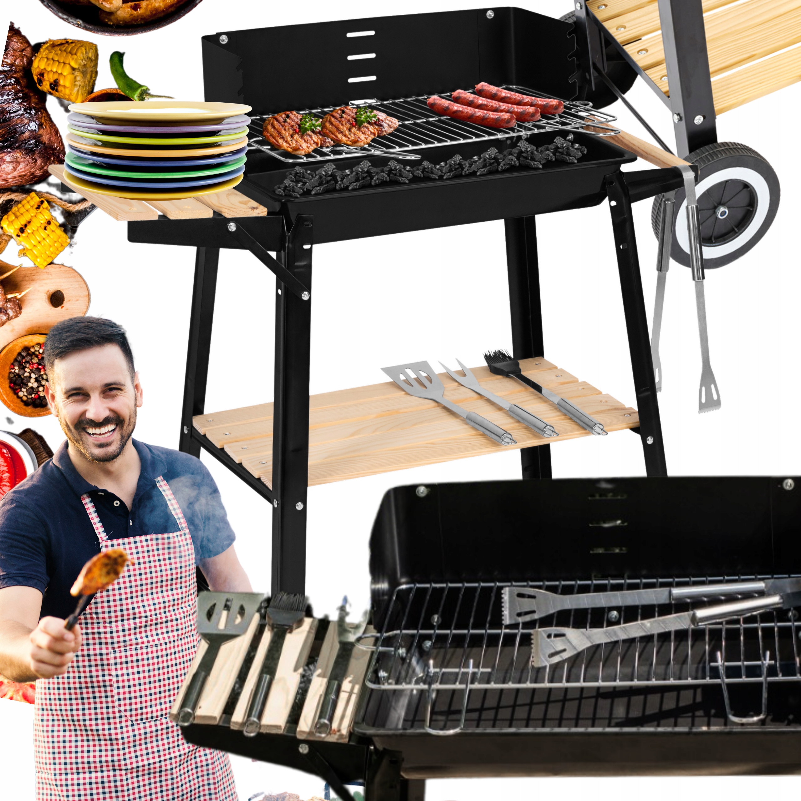 Grill Ogrodowy Węglowy Z Półką Kółka Duży Do Ogrodu Tarasu Grillowania