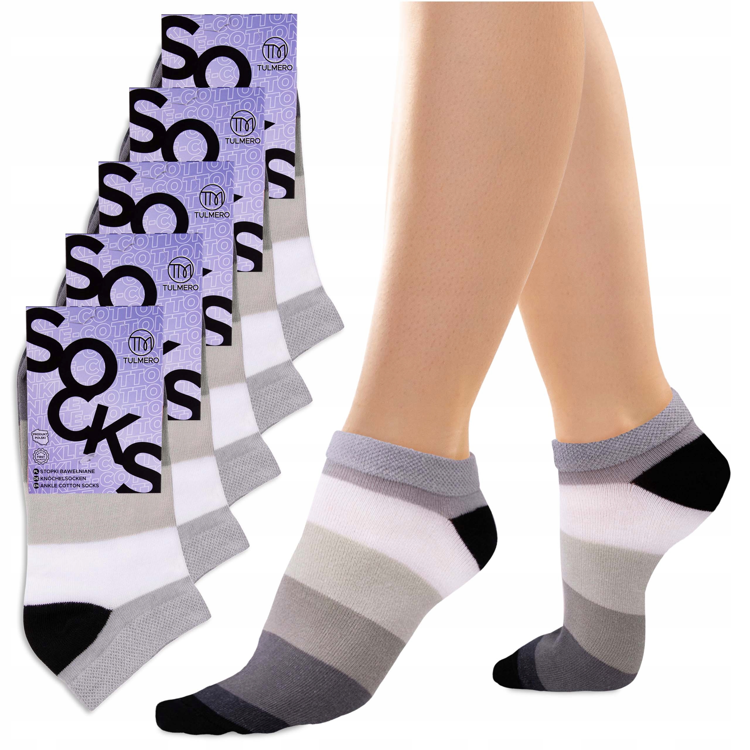 5X Dámské Ponožky Kotníkové Ponožky S Bavlněnými Pruhy 35-37