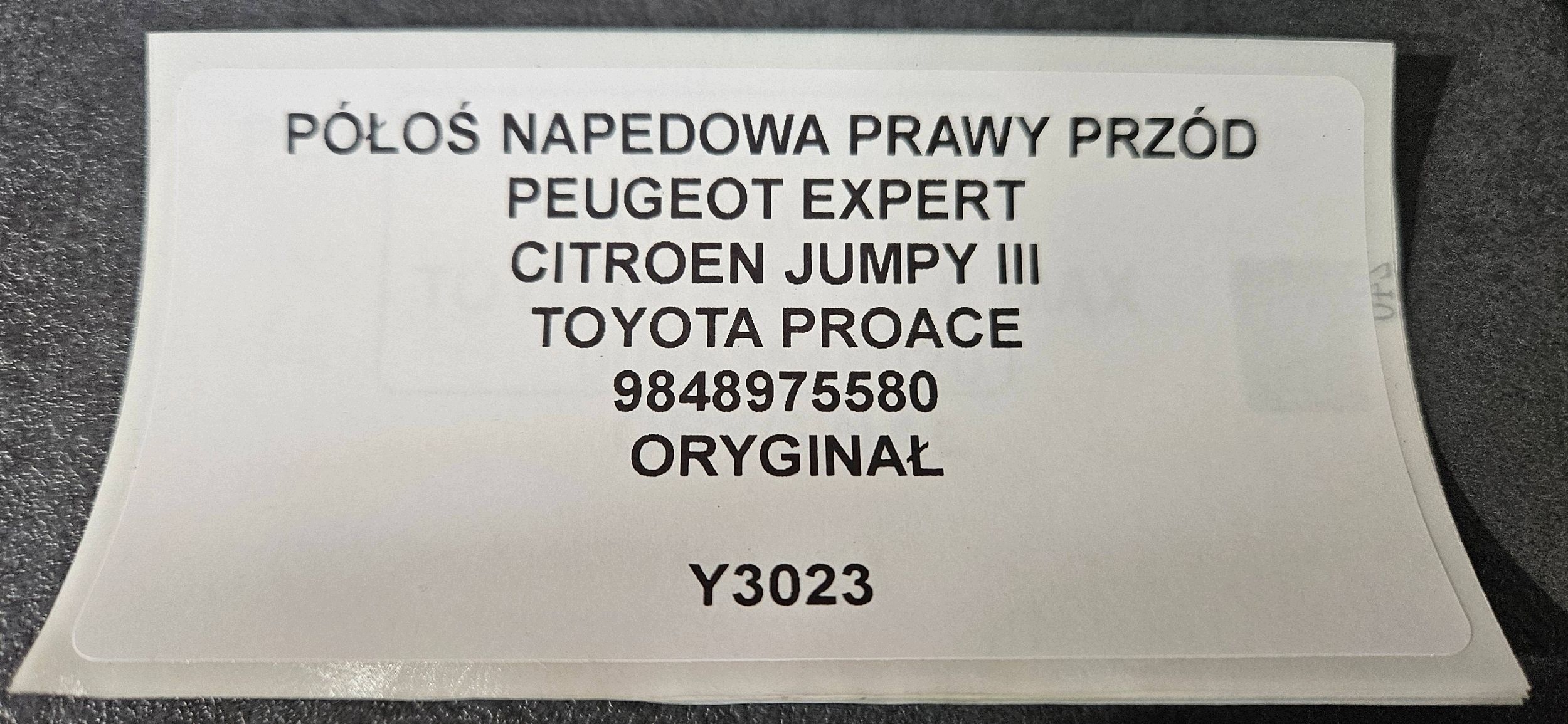 semi-axis NAPEDOWA right front PEUGEOT EXPERT JUMPY III PROACE original