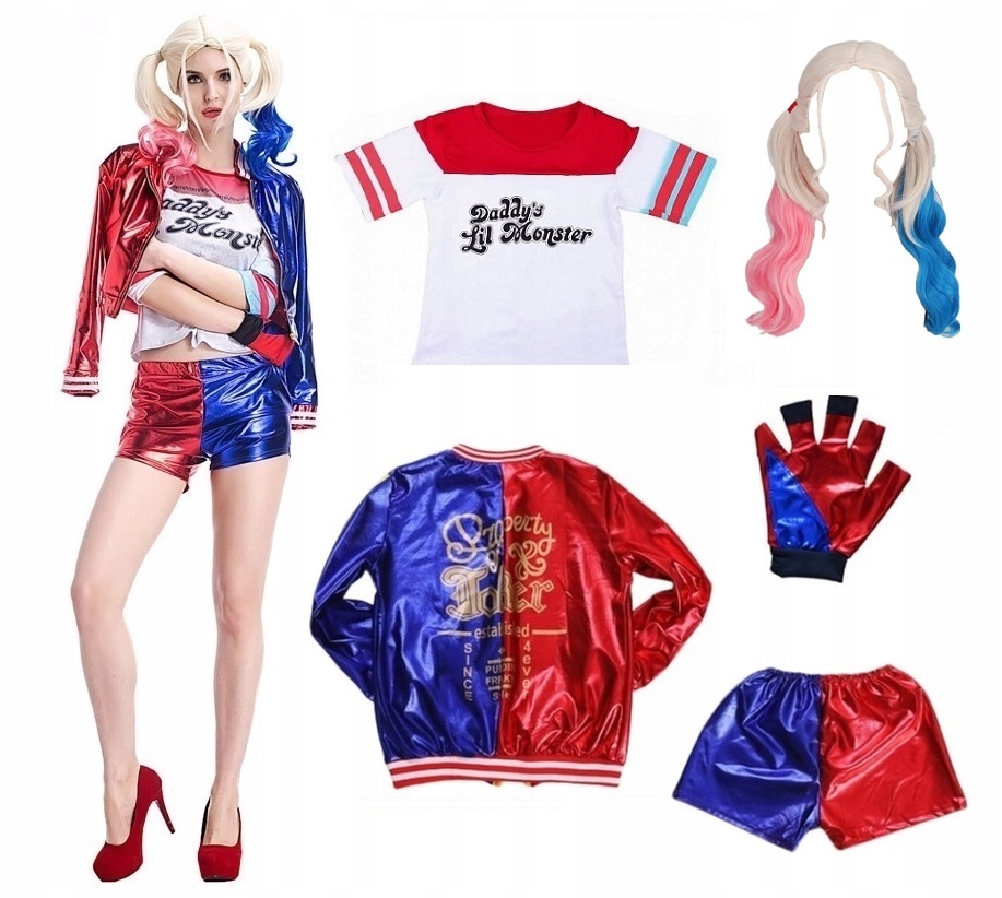 

Strój Przebranie Peruka Harley Quinn Cosplay Xs