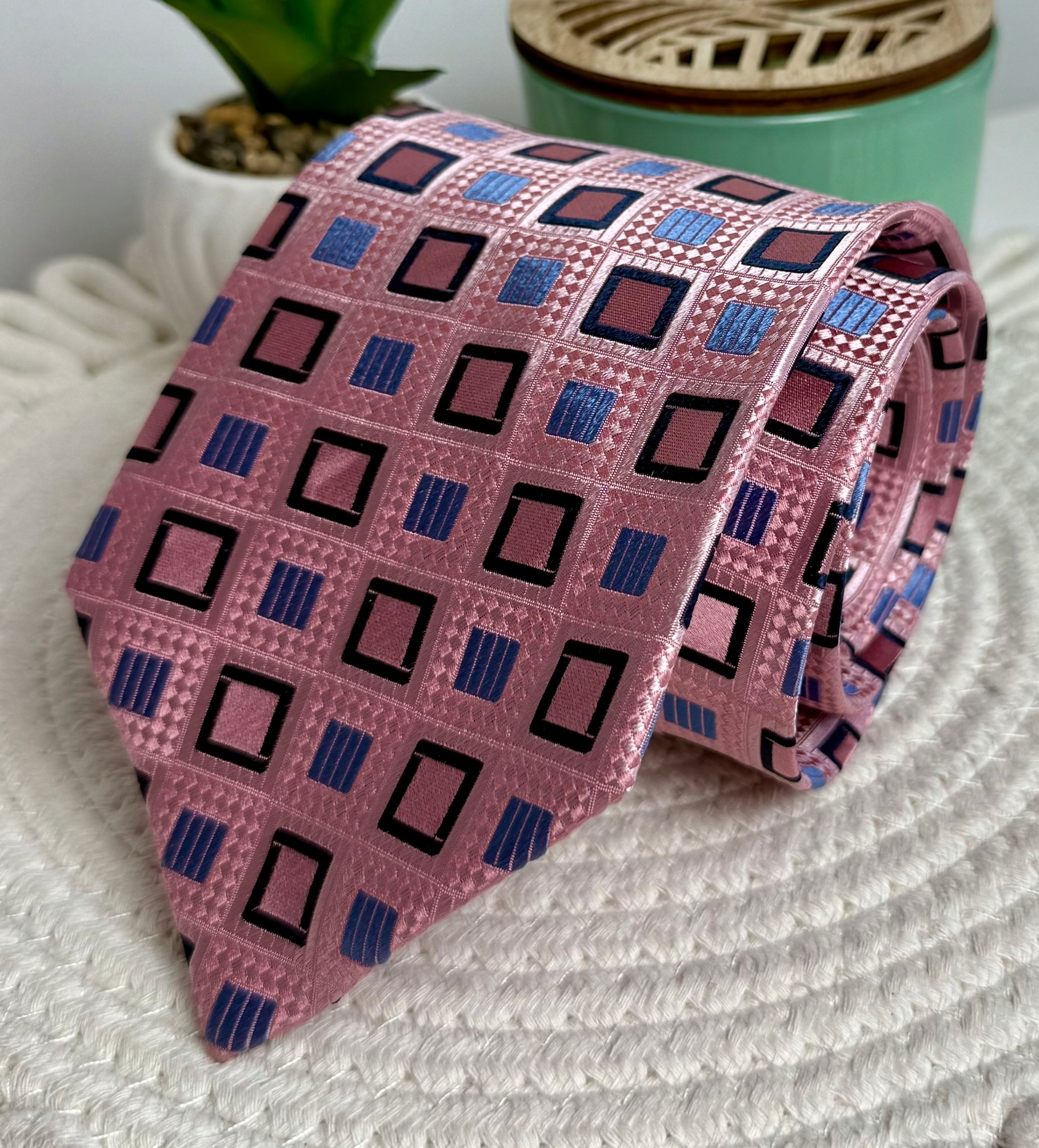 Pánská kravata K&d Růžová Čtvercová Hedvábí