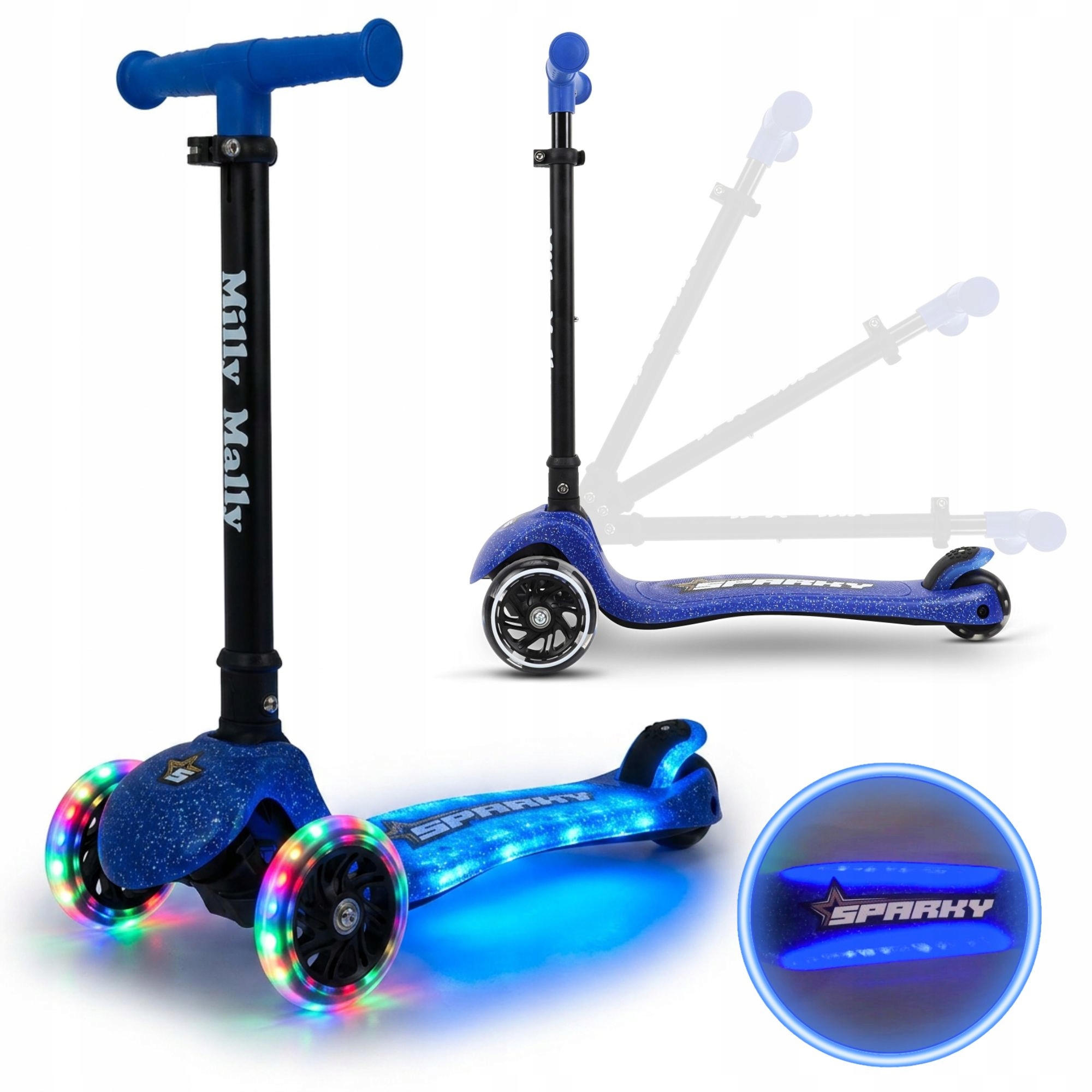 Hulajnoga Trójkołowa Dla Dzieci koła Led Scooter Sparky Blue Milly Mally