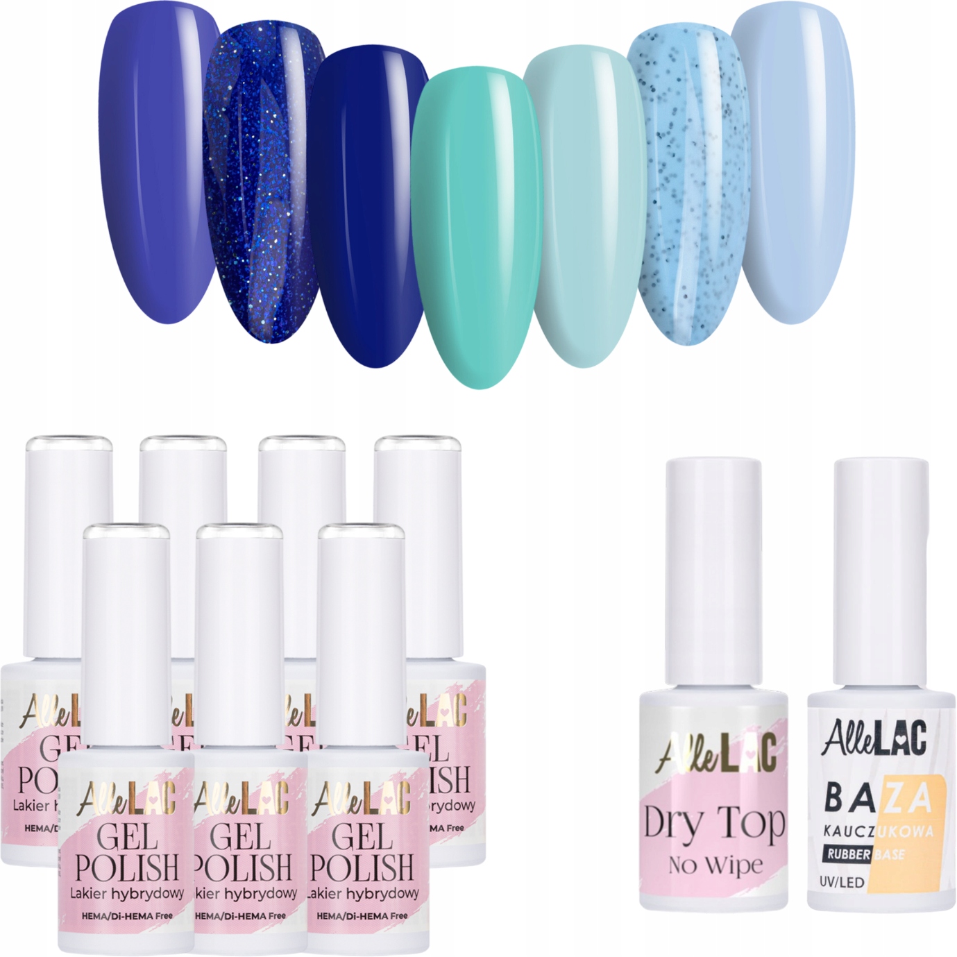 7x Hybridní lak Allelac 6 g Blues Modrý Báze Top Set Jarní