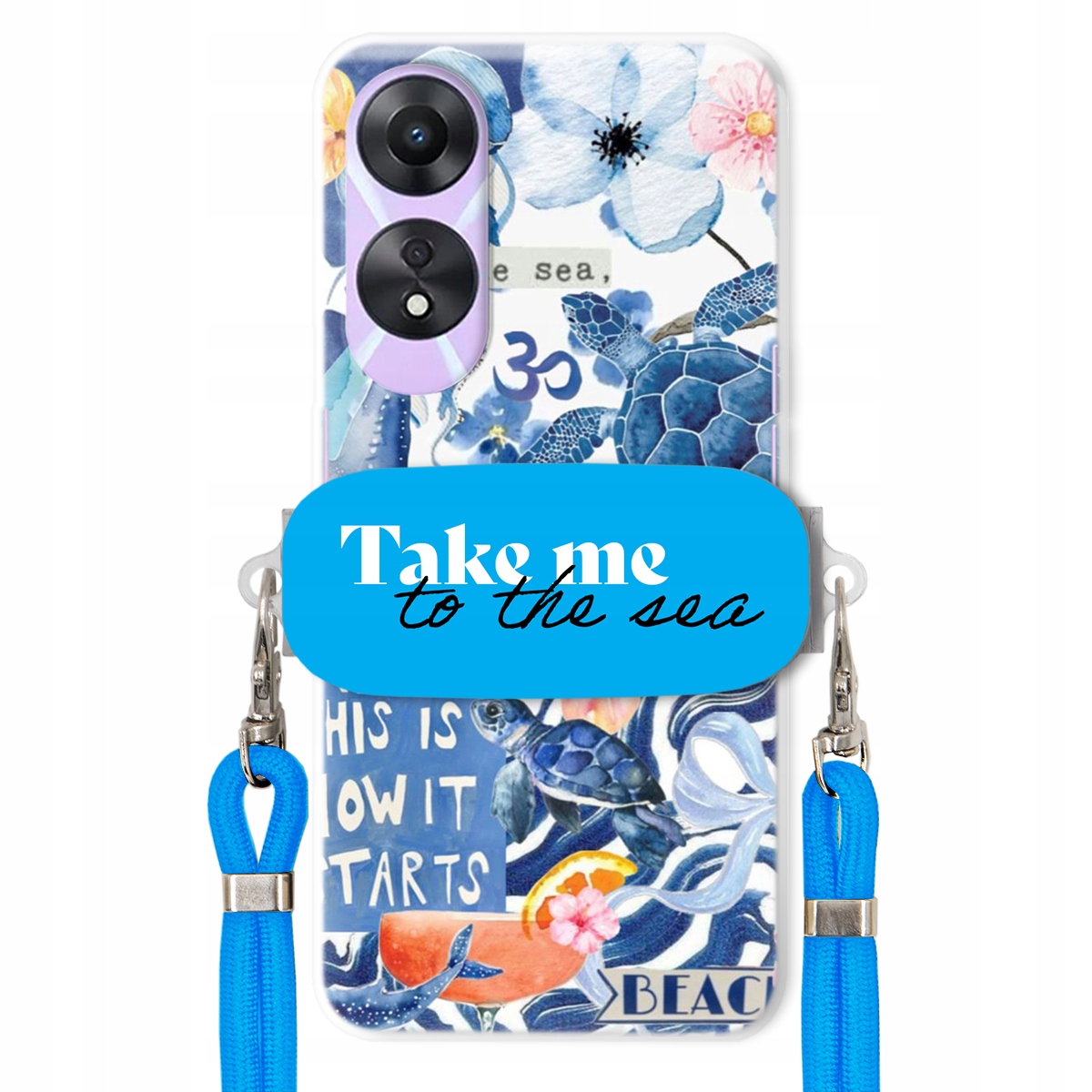 Puzdro pre Oppo A58 5G Modré Crossbody vodítko držiak Take Me To The Sea