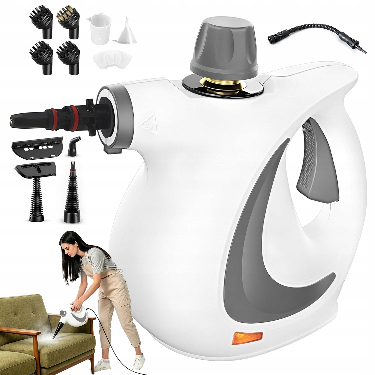 Výkonný Ruční Parní Čistič 350 ML 1050 W Pro Okna, Čalounění, Čištění 3 Bary