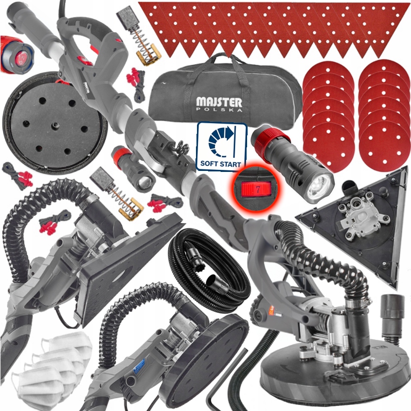 Szlifierka Żyrafa Gipsu Gładzi Tynku Tynków Bezpyłowa Wysięgnik Led MP0025