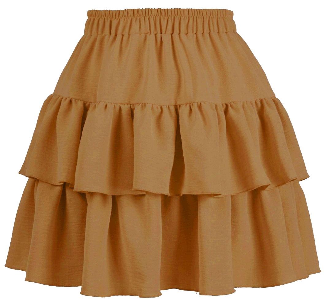 Sukně Mini sukně Krátké volánky Letní Camel Béžová Hnědá L XL