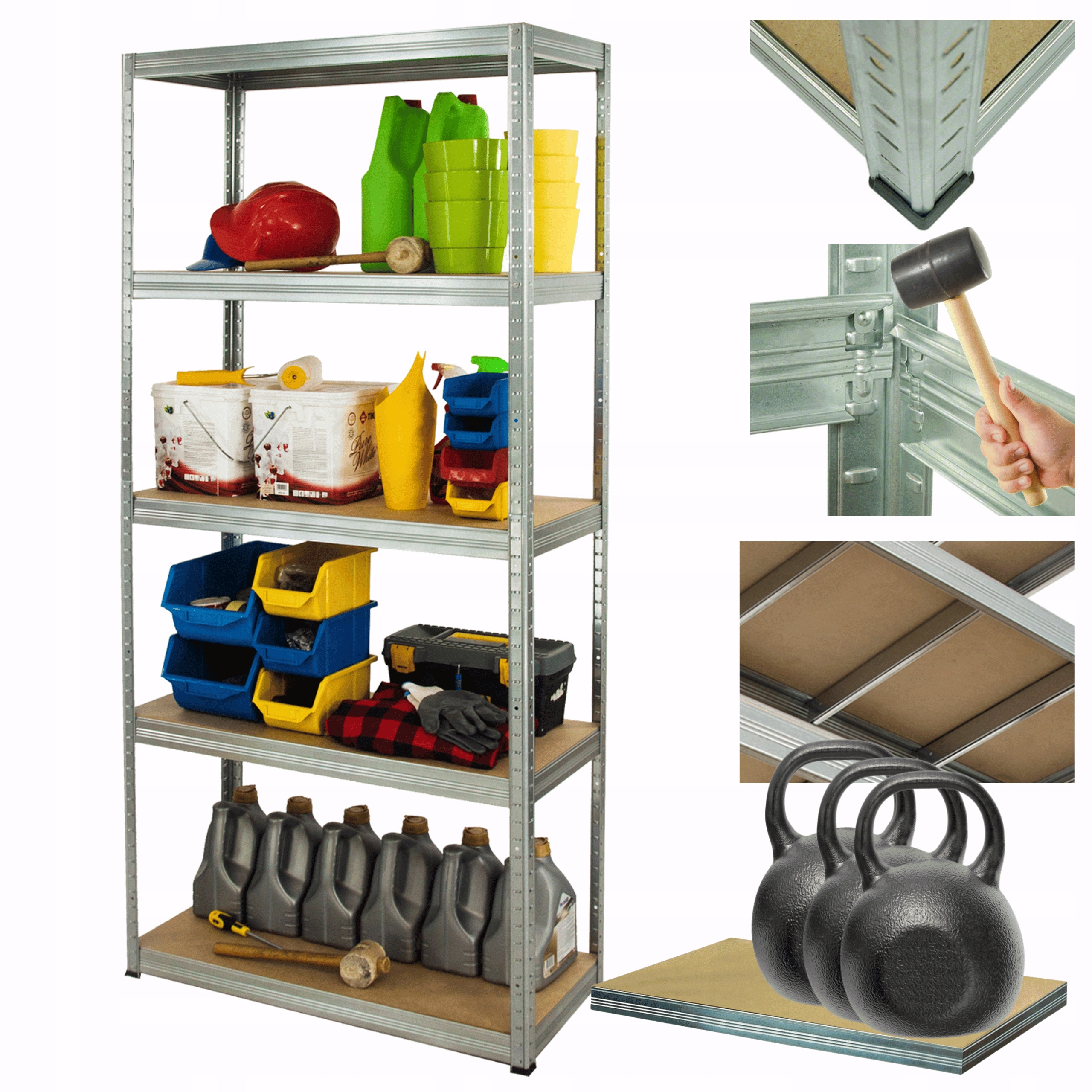 Kovový skladový regál, pozinkovaný stojan Helios 196x100x35 cm 6Px350 kg, Pevný