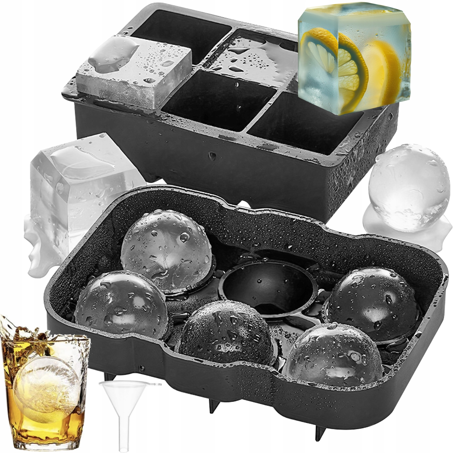 ZESTAW 2X FORMA DO LODU DUŻE KULE KOSTKI LODOWE KOSTKI DRINK WHISKY SILIKON