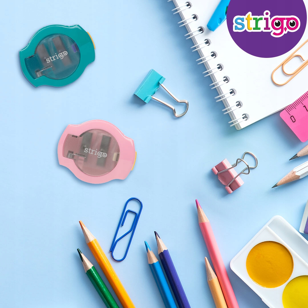 Temperówka podwójna szkolna na dwie grubości otwierana STRIGO Materiał plastik