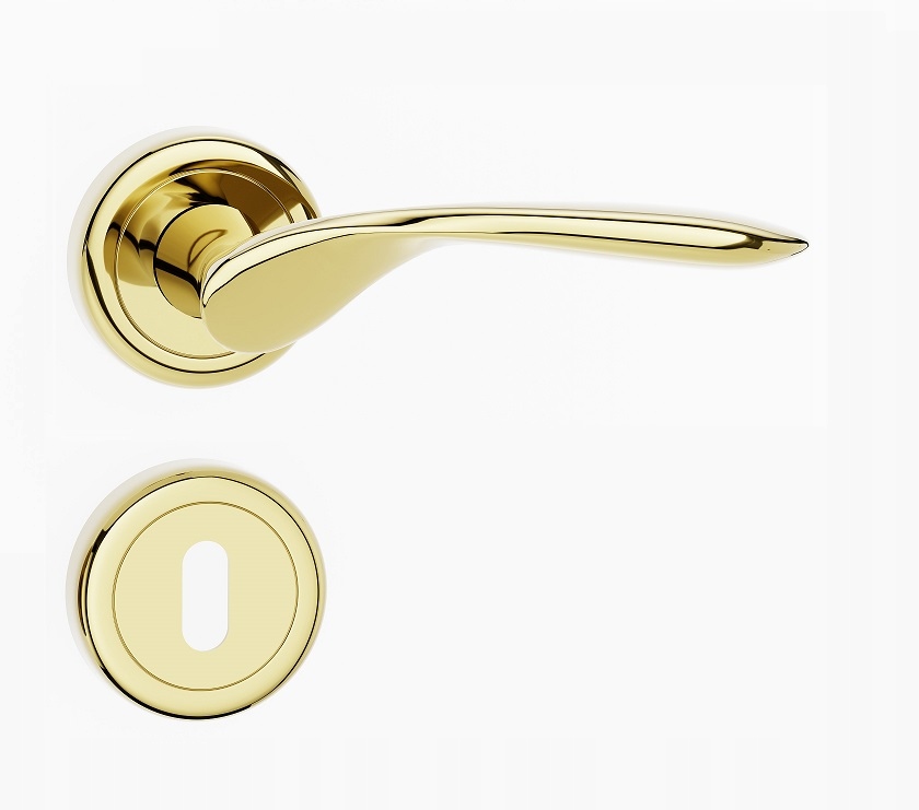 kľučka na dvere komplet rozety štítok kľúč Milena okrúhla zlatá lesklá