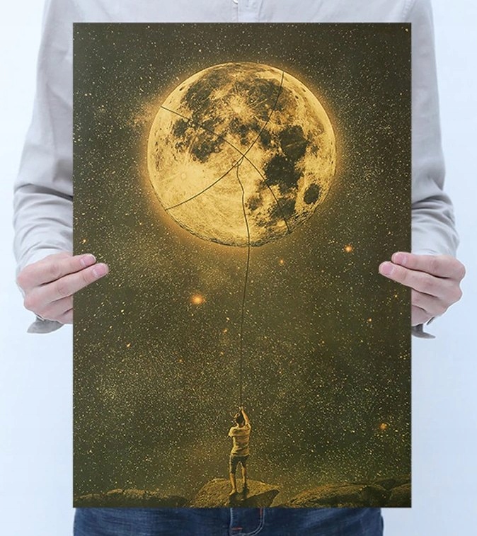 

Plakat Księżyc papier Craft efekt Retro 51x35 cm
