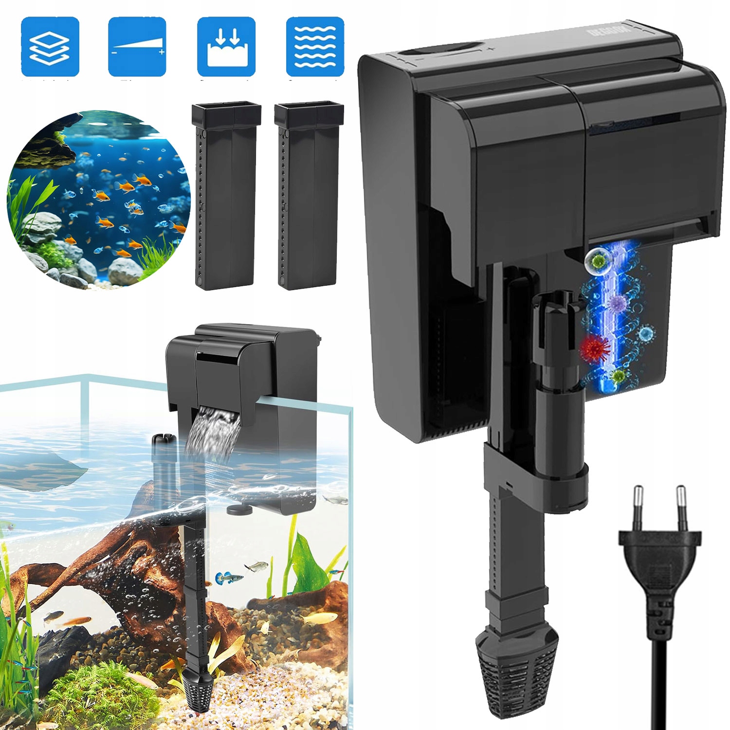 Vnější Akvarijní Filtr S Uv Lampou Pro Akvárium 450 L/h, Závěsný Filtr