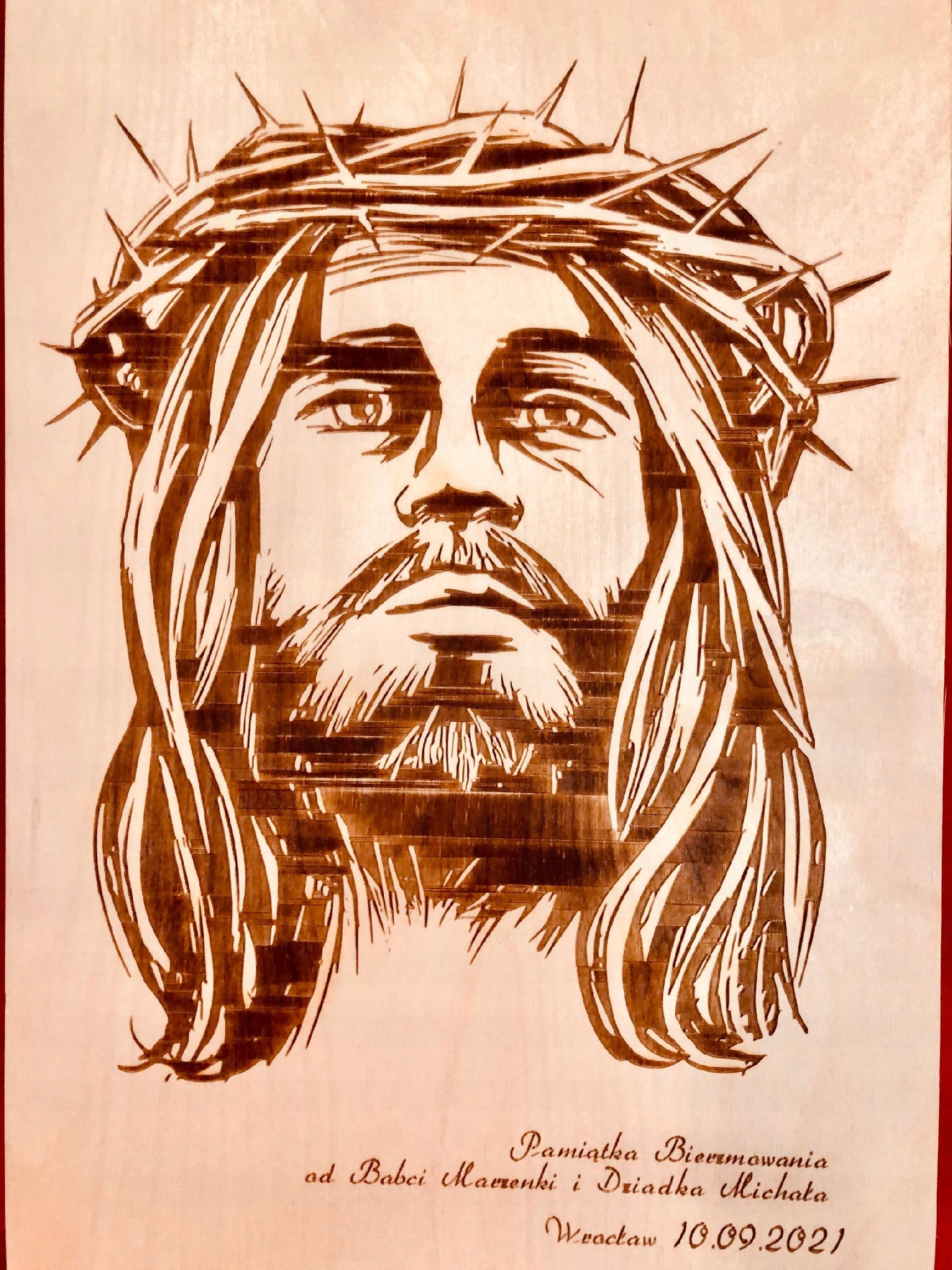 Obraz Ježíše vyrytý do stromu