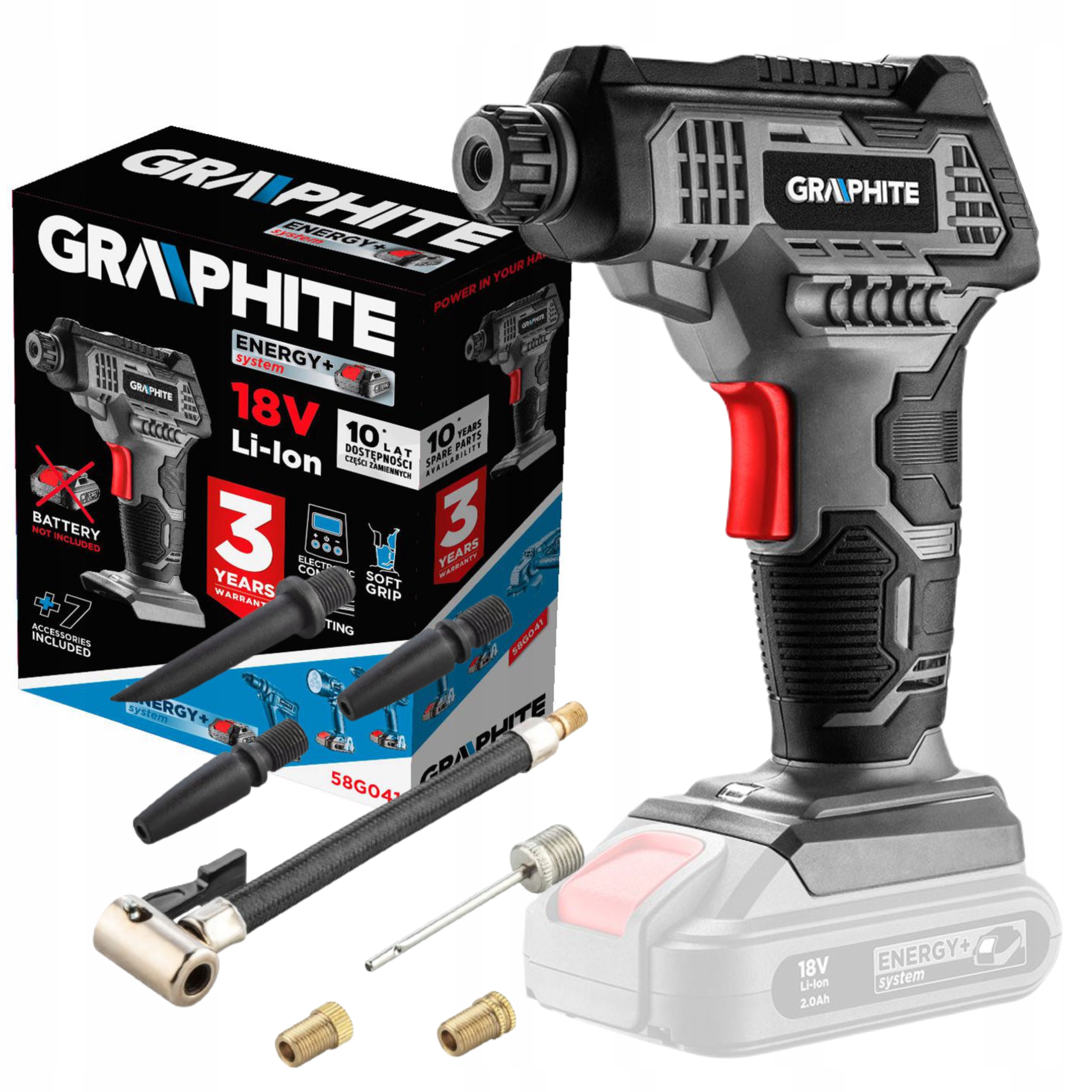 

Kompresor Akumulatorowy Graphite 58G041 końcówki