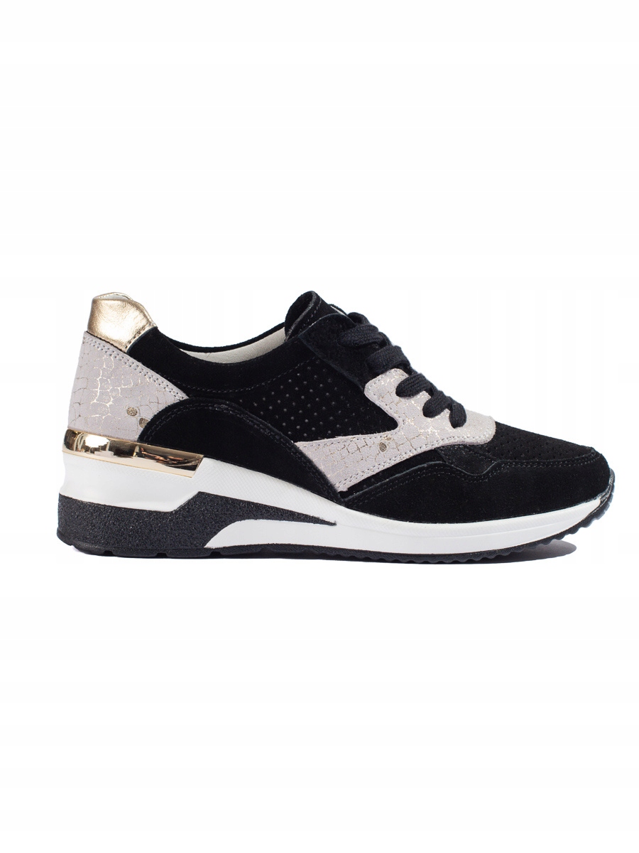 Skórzane sneakersy na koturnie czarne r.39