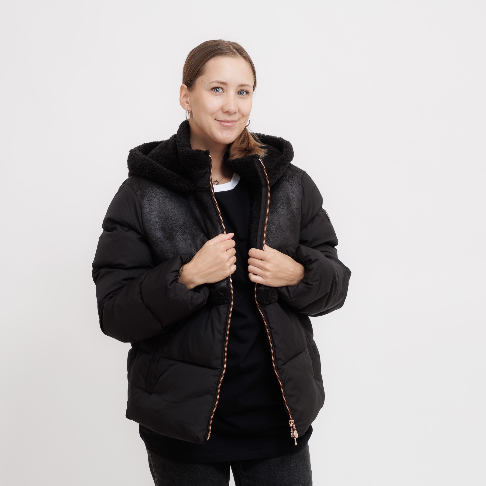 Dámská bunda Ea7 emporio armani hooded jacket with sheepskin