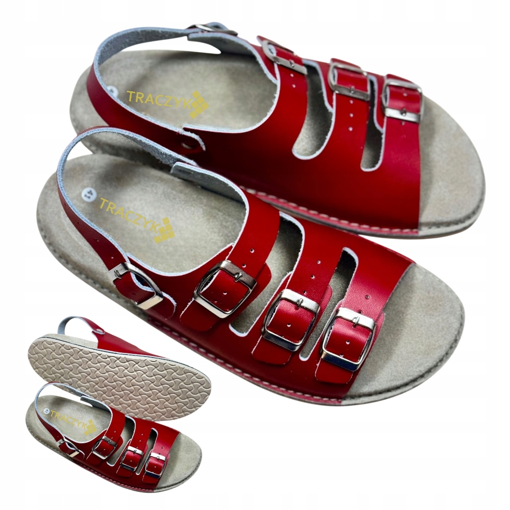 Traczyk Sandály Červené Profilované Přírodní Kůže Fusbet Nastavitelné vel. 35