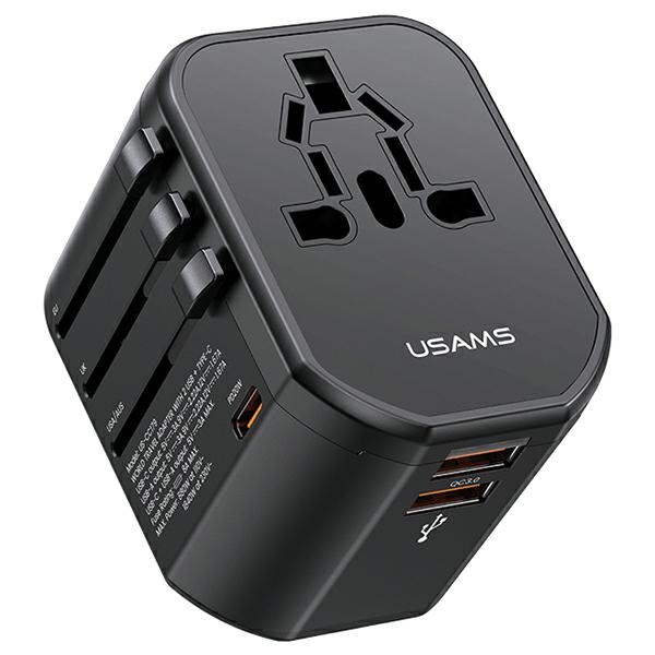 Usams Síťový adaptér 2xUSB+1xUSB-C T59 20W4v1 Us/au/eu/uk černý/black CC179T