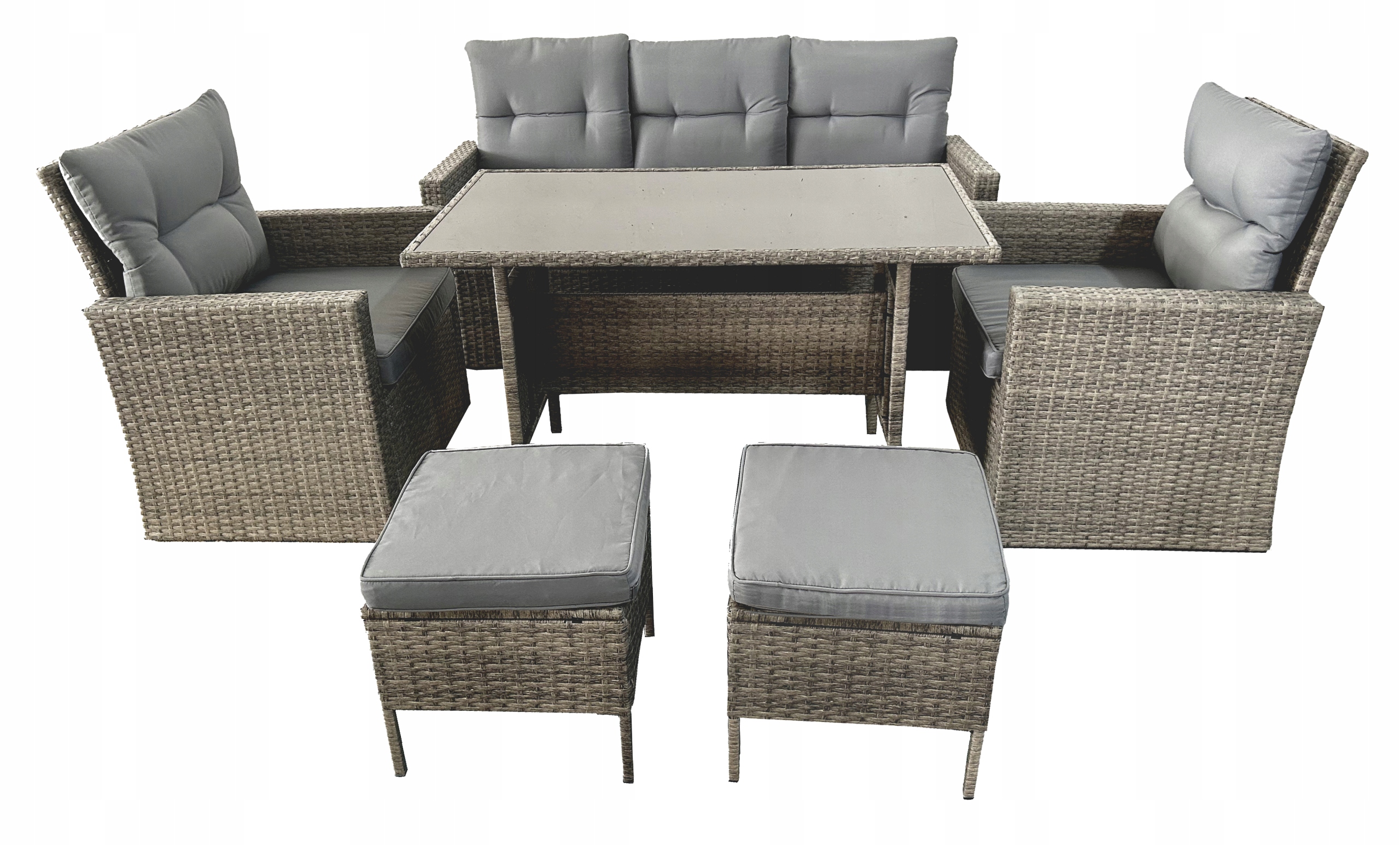 Komplet Rattan Sofa, Wysoki Stół, 2 Fotele 7 Osób