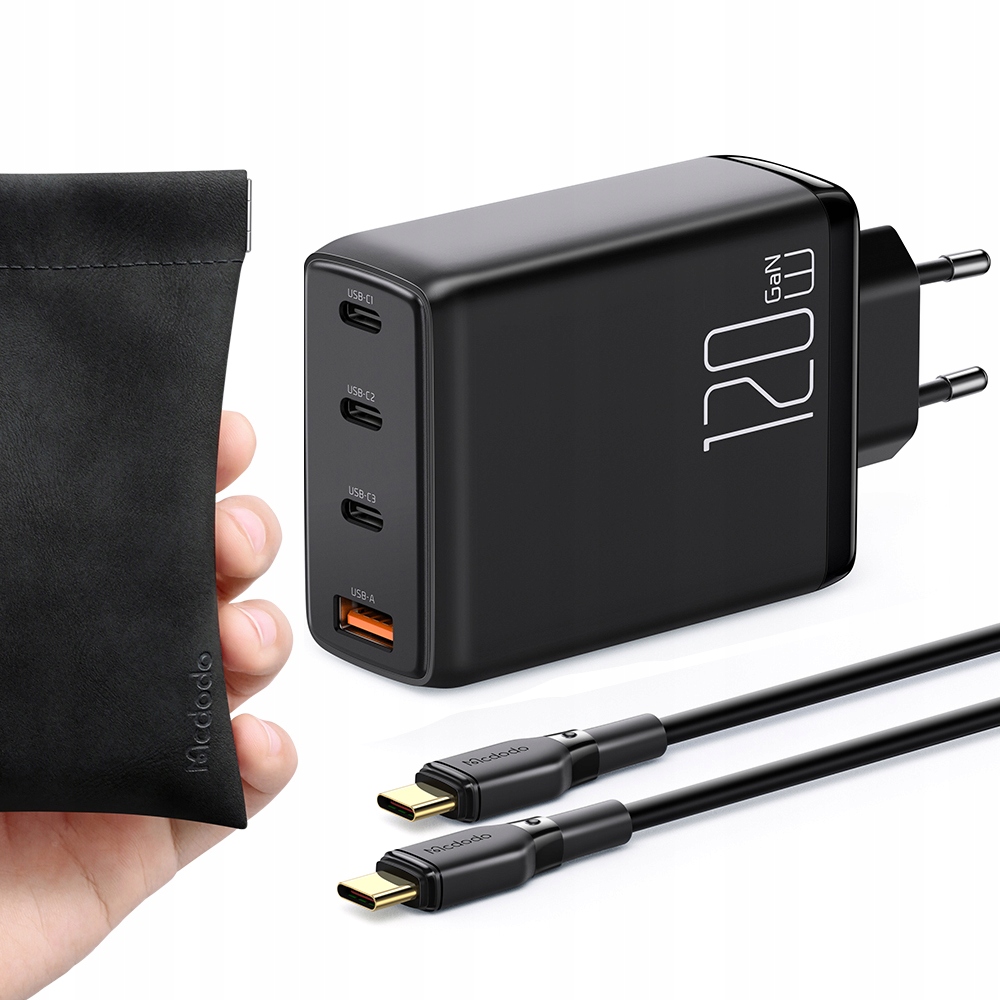 Ładowarka do telefonu, GaN, Fast, Usb-c/ Usb, 4 Porty, 120W, kabel Usb-c, M