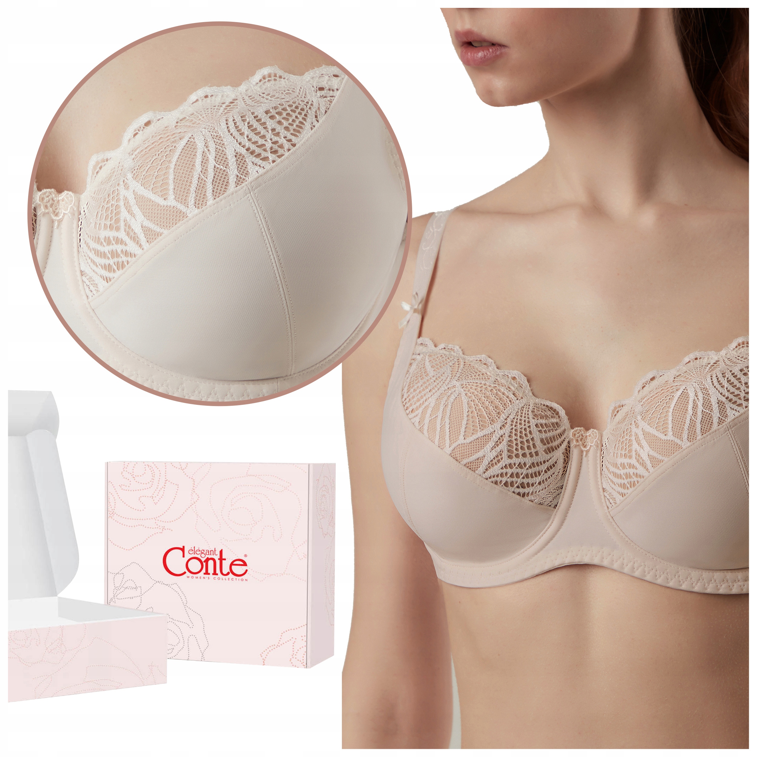 Biustonosz Miękki koronkowy stanik Soft z haftem Conte RB6097 różowy 95E