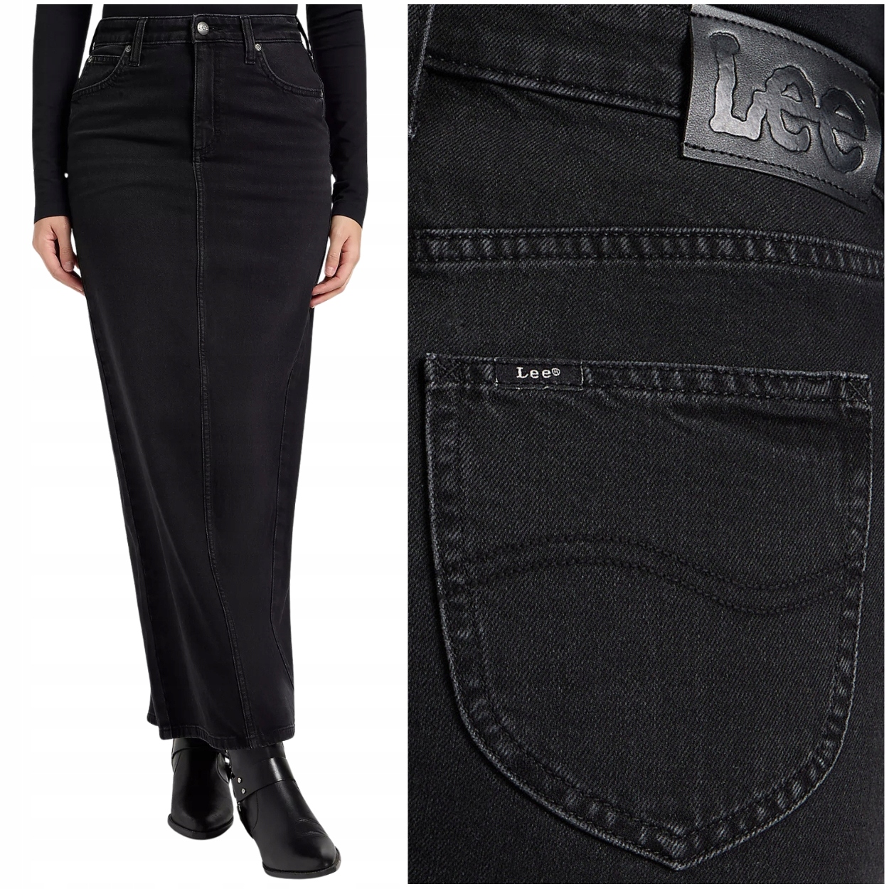 Lee Back Slit Maxi Sukně Dark dlouhá džínová sukně s rozparkem vzadu W32