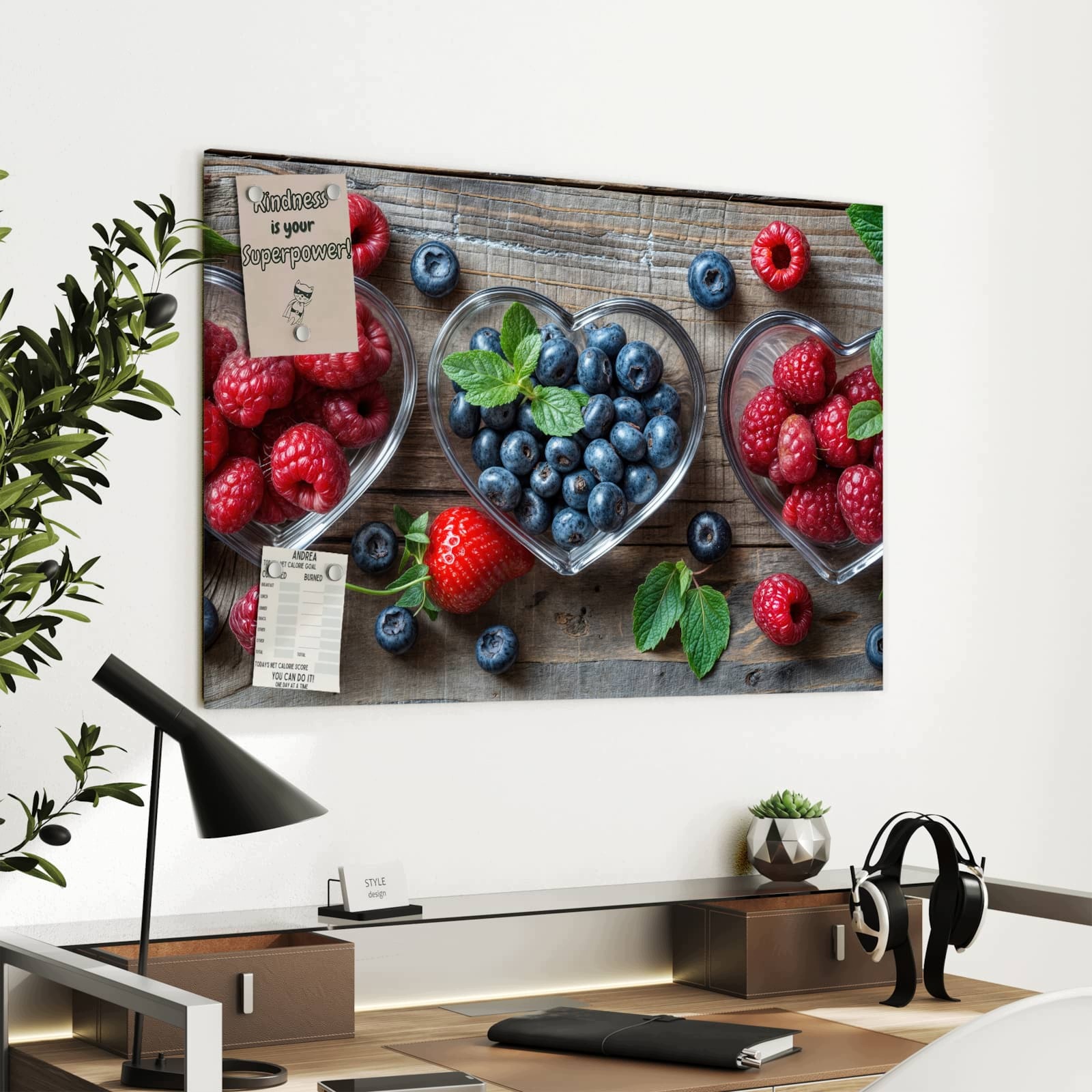Magnetická tabule Misky v ksztalcie srdce Bobule 90 × 60 cm