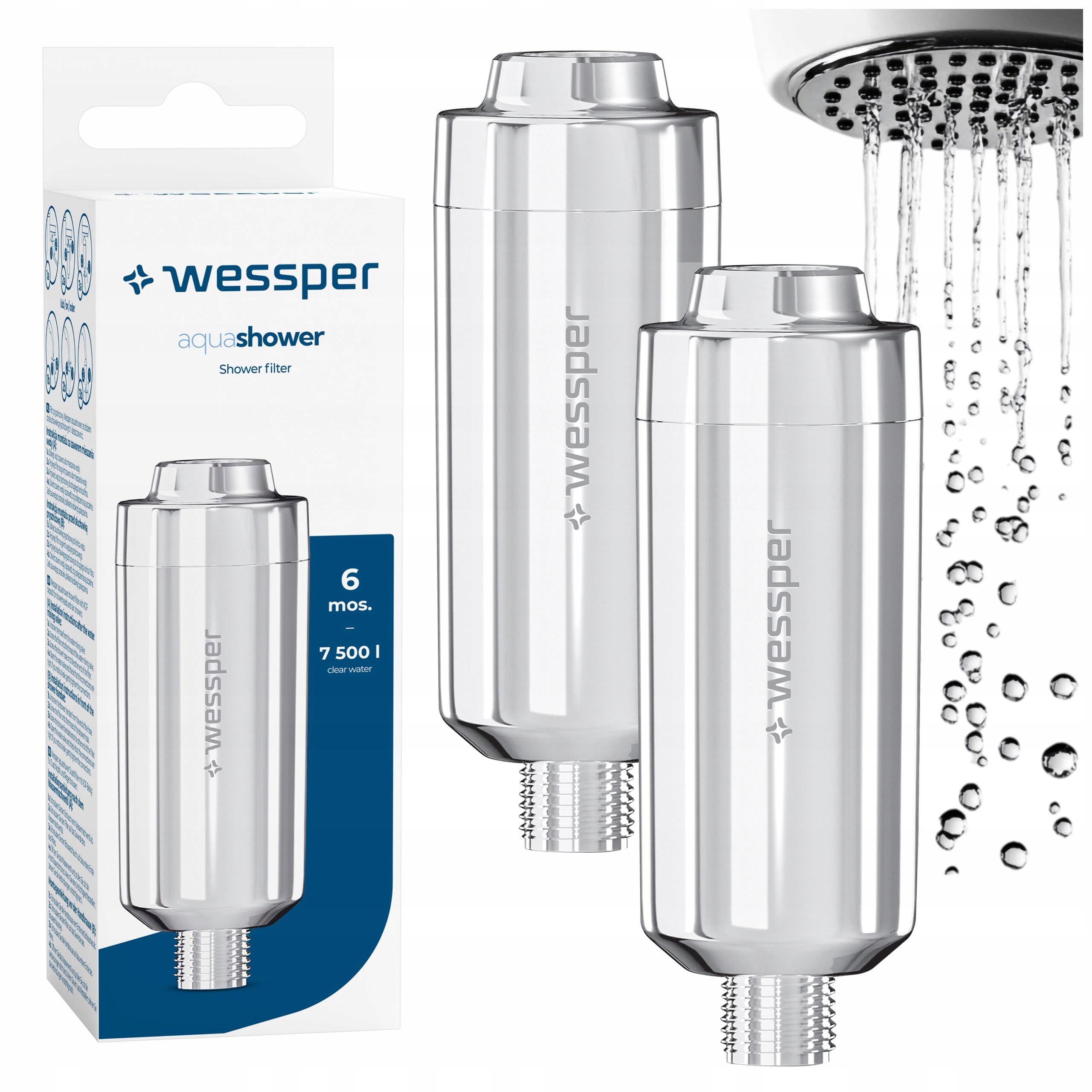 2x Wkład Filtr do wody prysznica srebrny usuwa kamień oczyszcza wodę