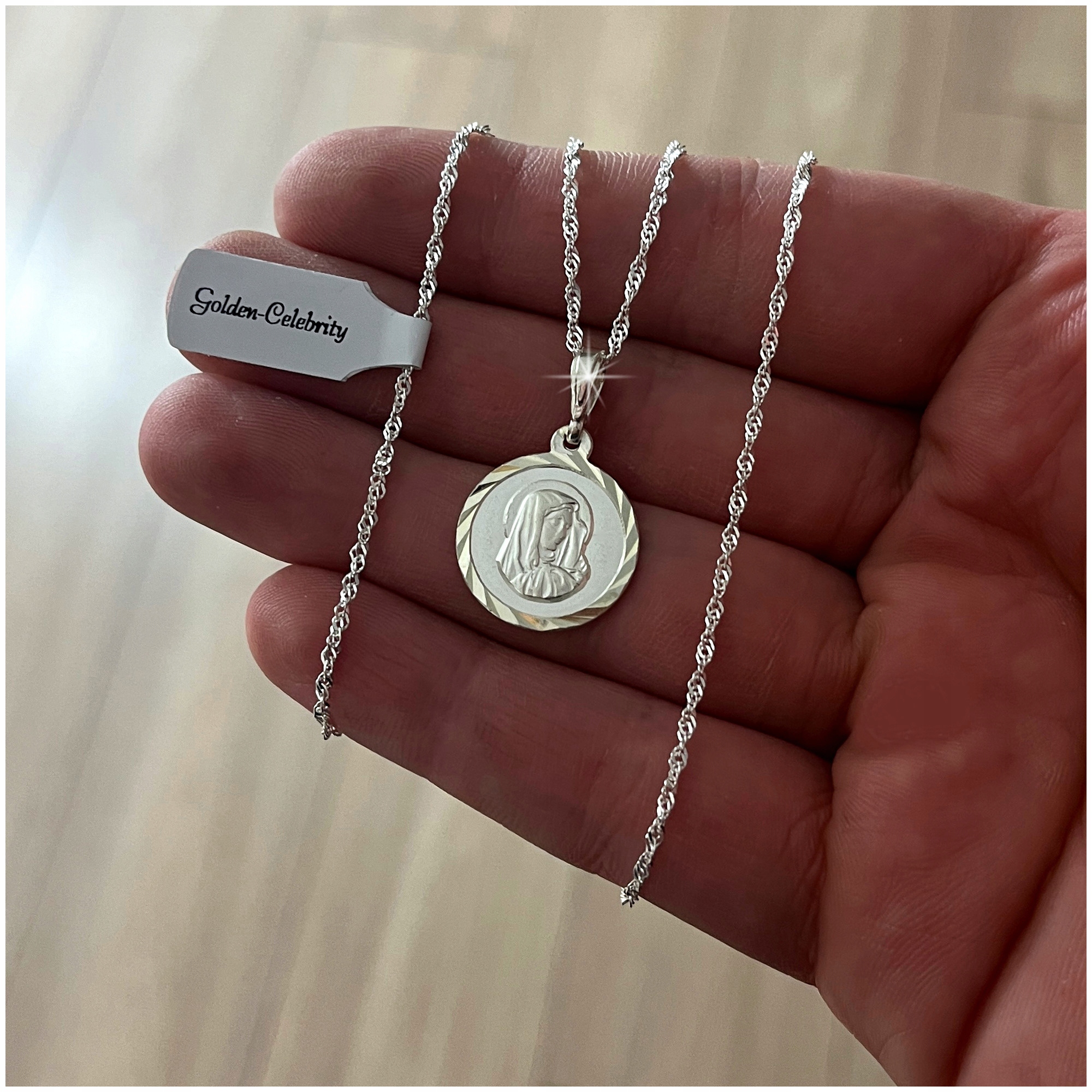 SREBRNY ŁAŃCUSZEK SINGAPUR + MEDALIK PASYJKA 925 MATKA BOSKA MADONNA GRAWER Kod producenta pamiątka pierwszej komunii świętej srebro 925