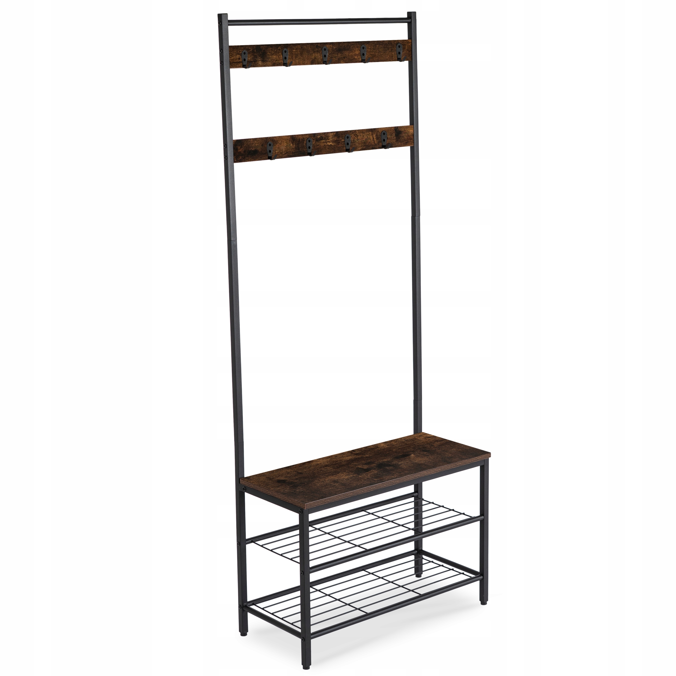 Stojanový kovový věšák na bundy s poličkou, kovový, rustikální Jett