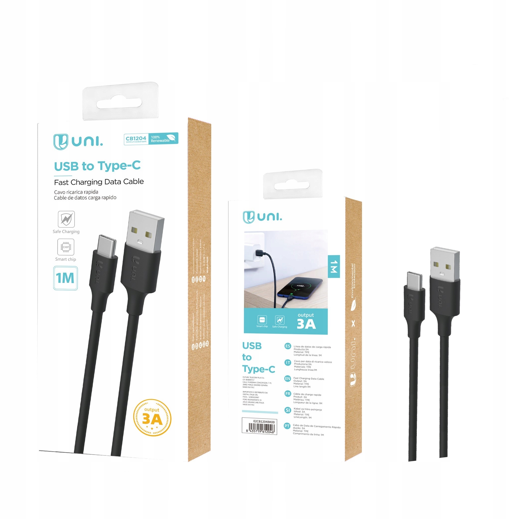 Kabel Szybkie Ładowanie Usb C 1m 100cm Usb-a Usb-c 3A