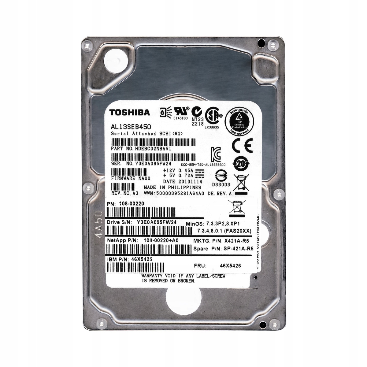 NetApp 108-00220+A0 46X5425 450GB 10K 64MB SAS-2 2.5'' AL13SEB450