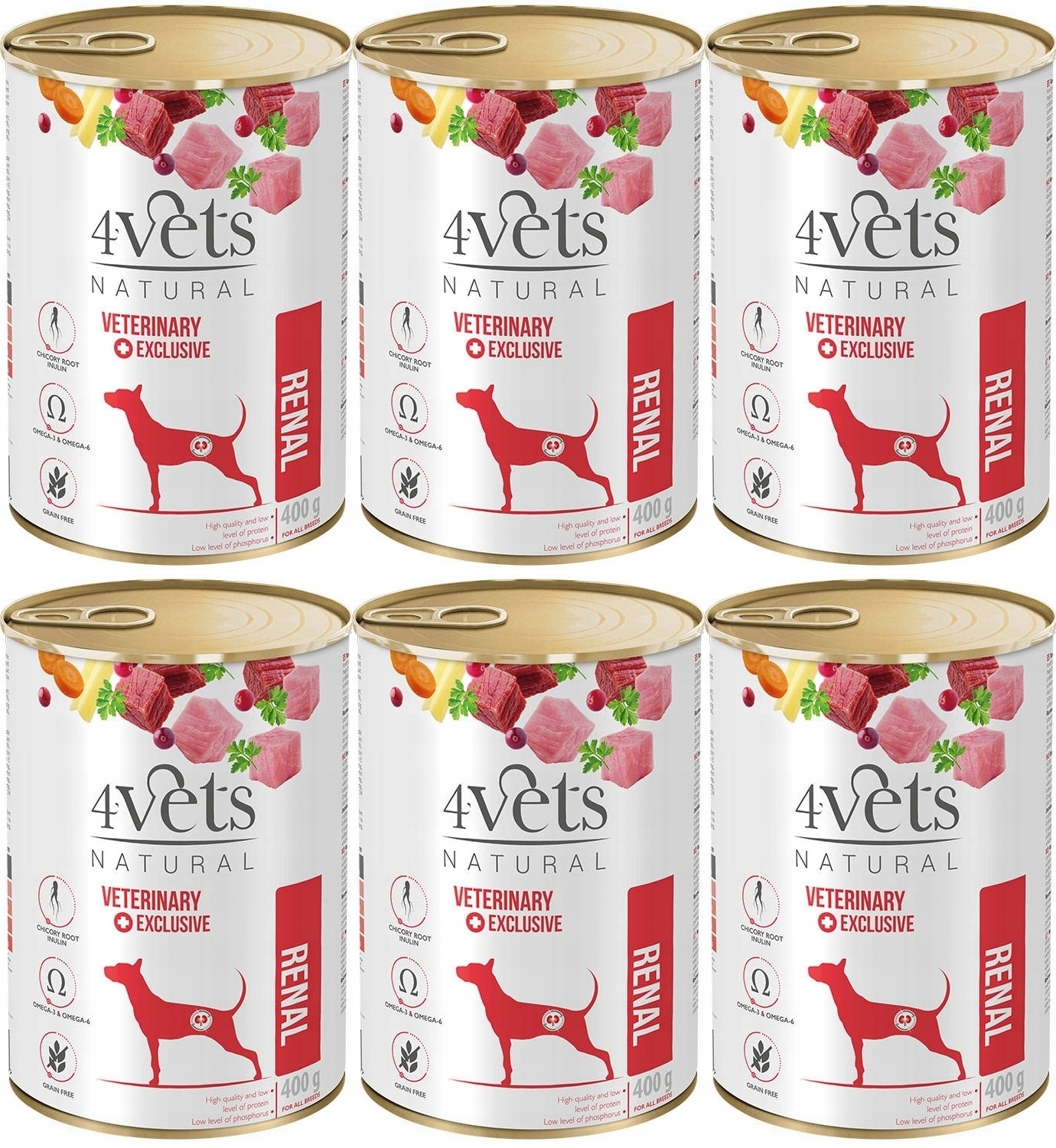 Levně 4Vets Natural Dog Renal 6 plechovek 400 g