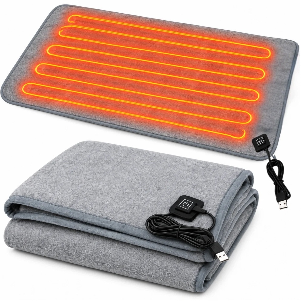 Koc elektryczny mata grzewcza grzejący podgrzewany Usb 160x80cm 10W Szary