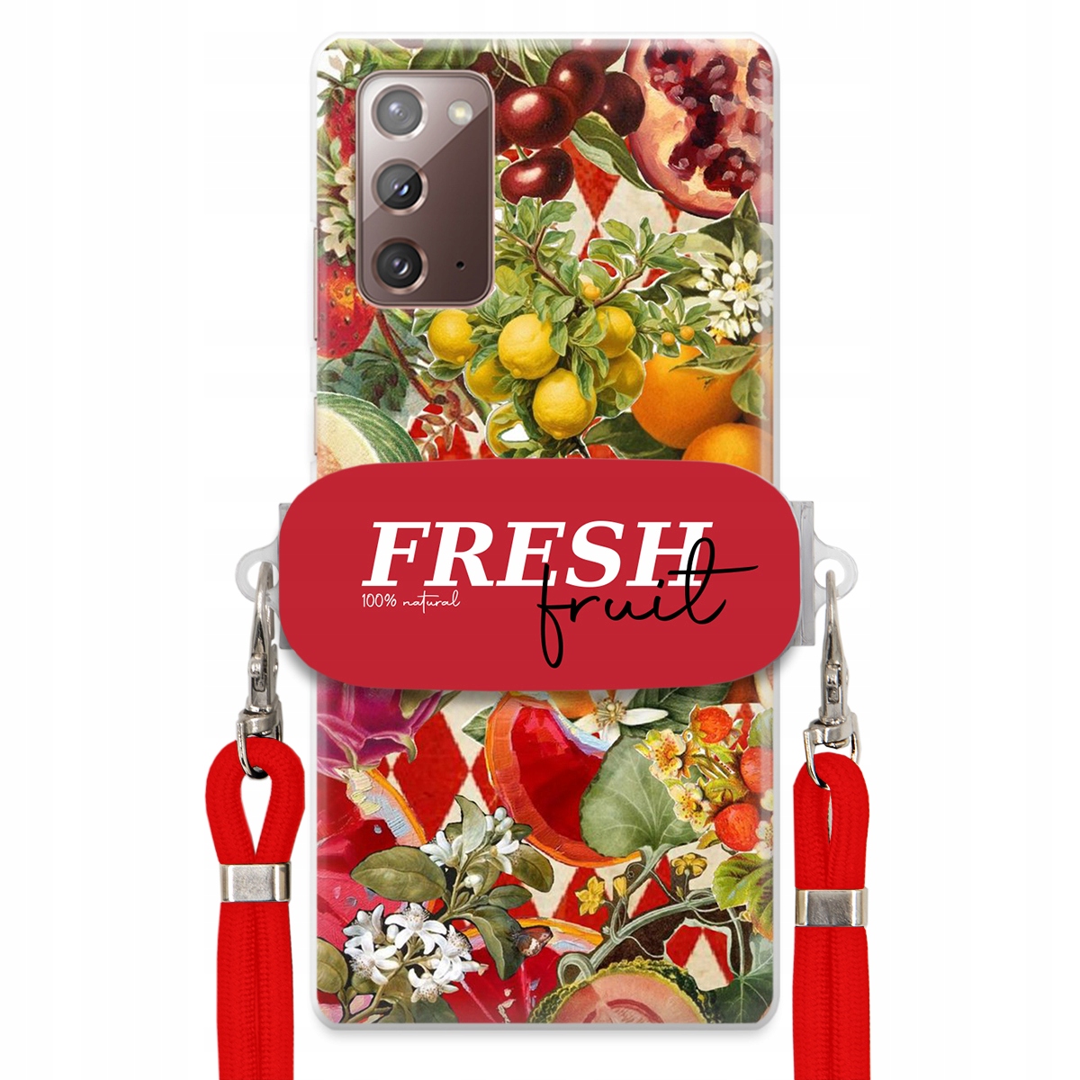 Pouzdro pro Samsung Note 20 Červené Crossbody vodítko Držák Fresh Fruit Ovoce