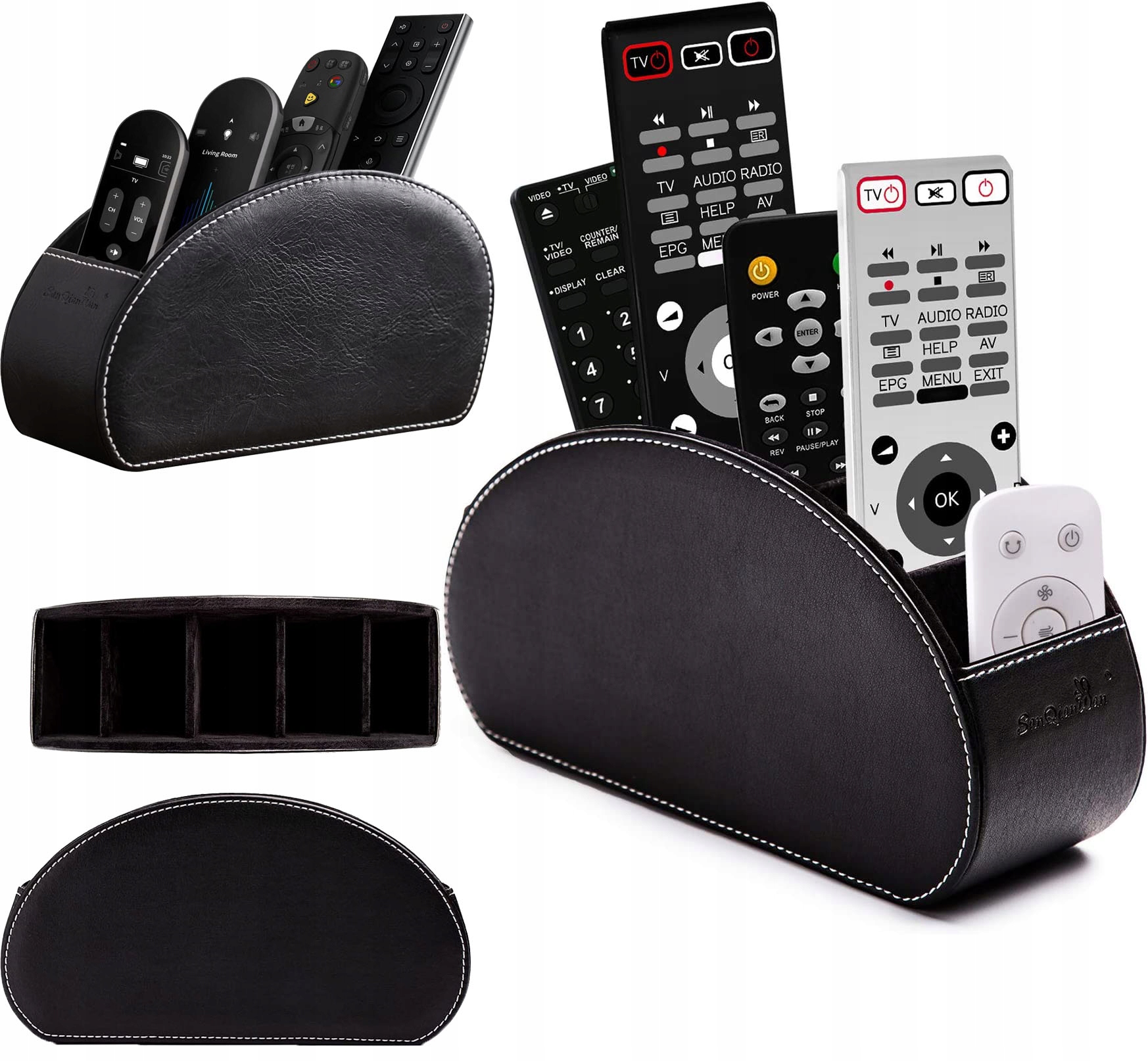 SKÓRZANY ORGANIZER ETUI STOJAK NA PILOTY TELEFONY KLUCZE AKCESORIA DOMOWE