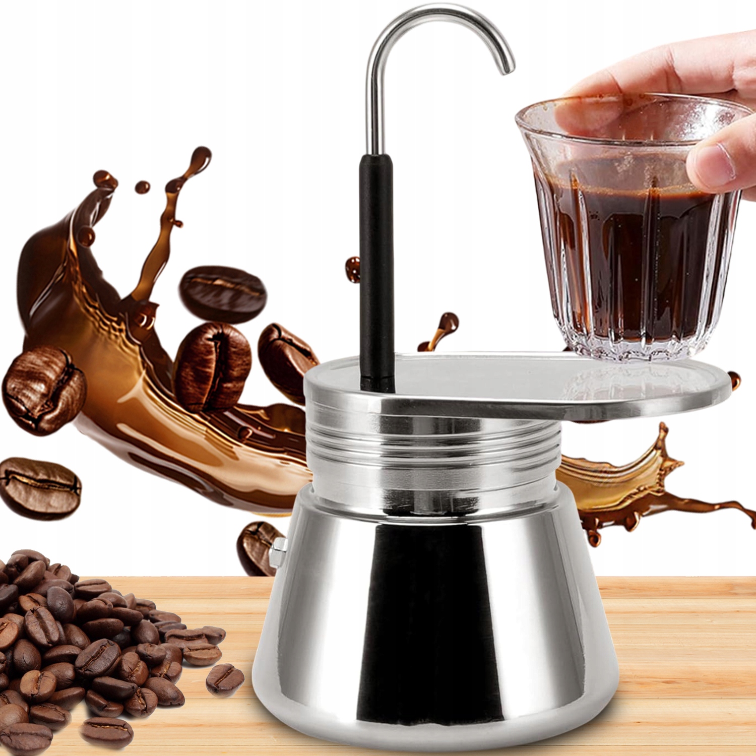 Nerezový Kávovar 200 ML Na Espresso A Cappuccino S Přenosnou Rukojetí