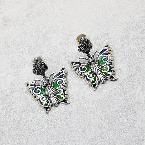 Stříbrné náušnice s motýly a vitrážemi