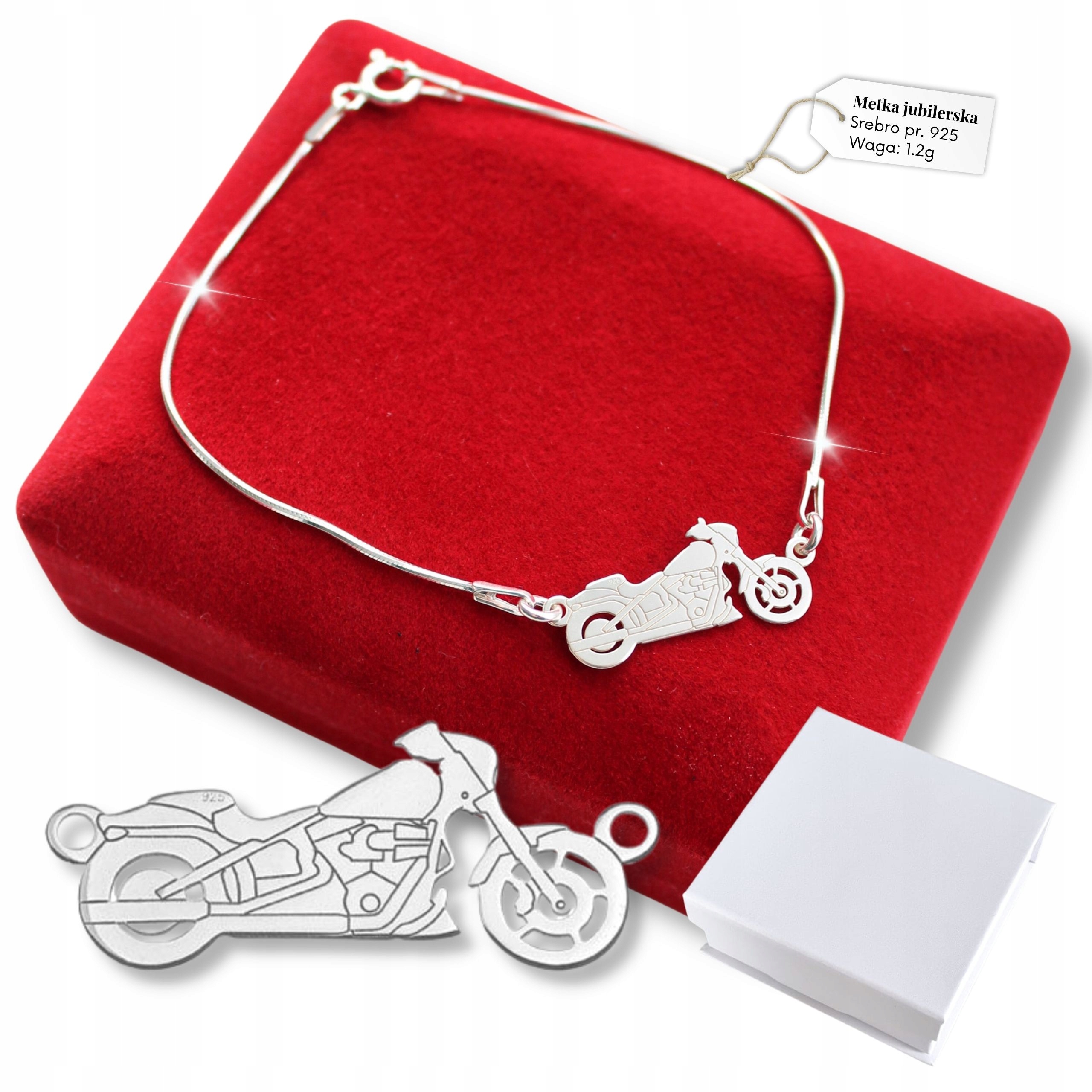 Stříbrný Náramek s Motorkou na Řetízku 925 Chopper Cruiser Dárek