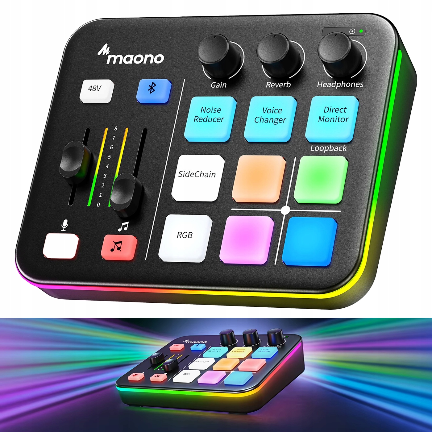 Herní audio mixážní pult Rgb Xlr Bluetooth Usb-c Mikrofon Stream Podcast