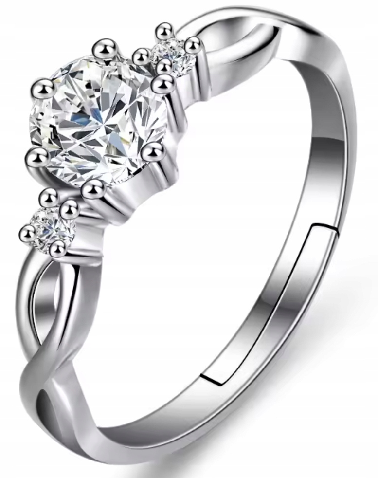 Stříbrný Prstýnek s diamanty a zirkony, nastavitelná velikost, nerezová Ocel