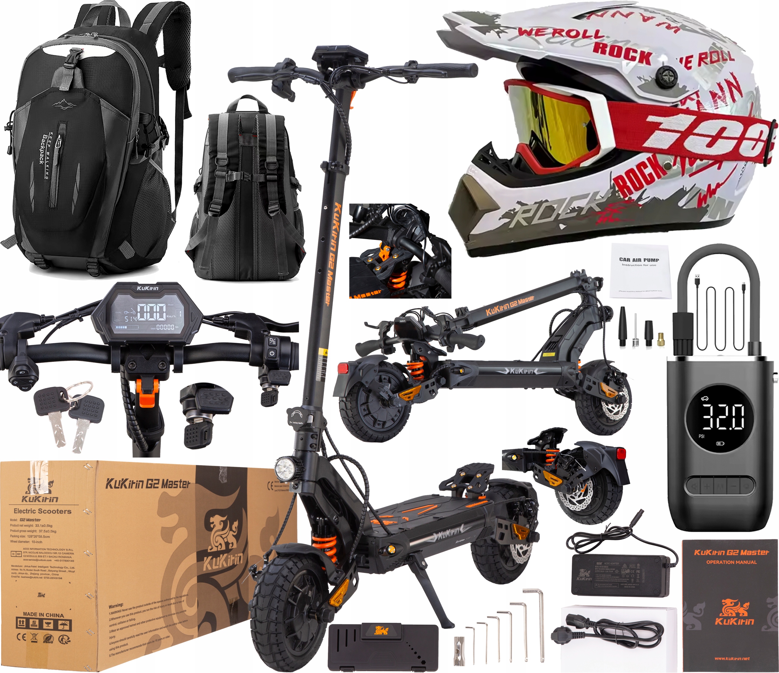 KuKirin G2 Master Elektrická vozidla 2000W 52V 20,8AH 60KM/H 10" Dárek