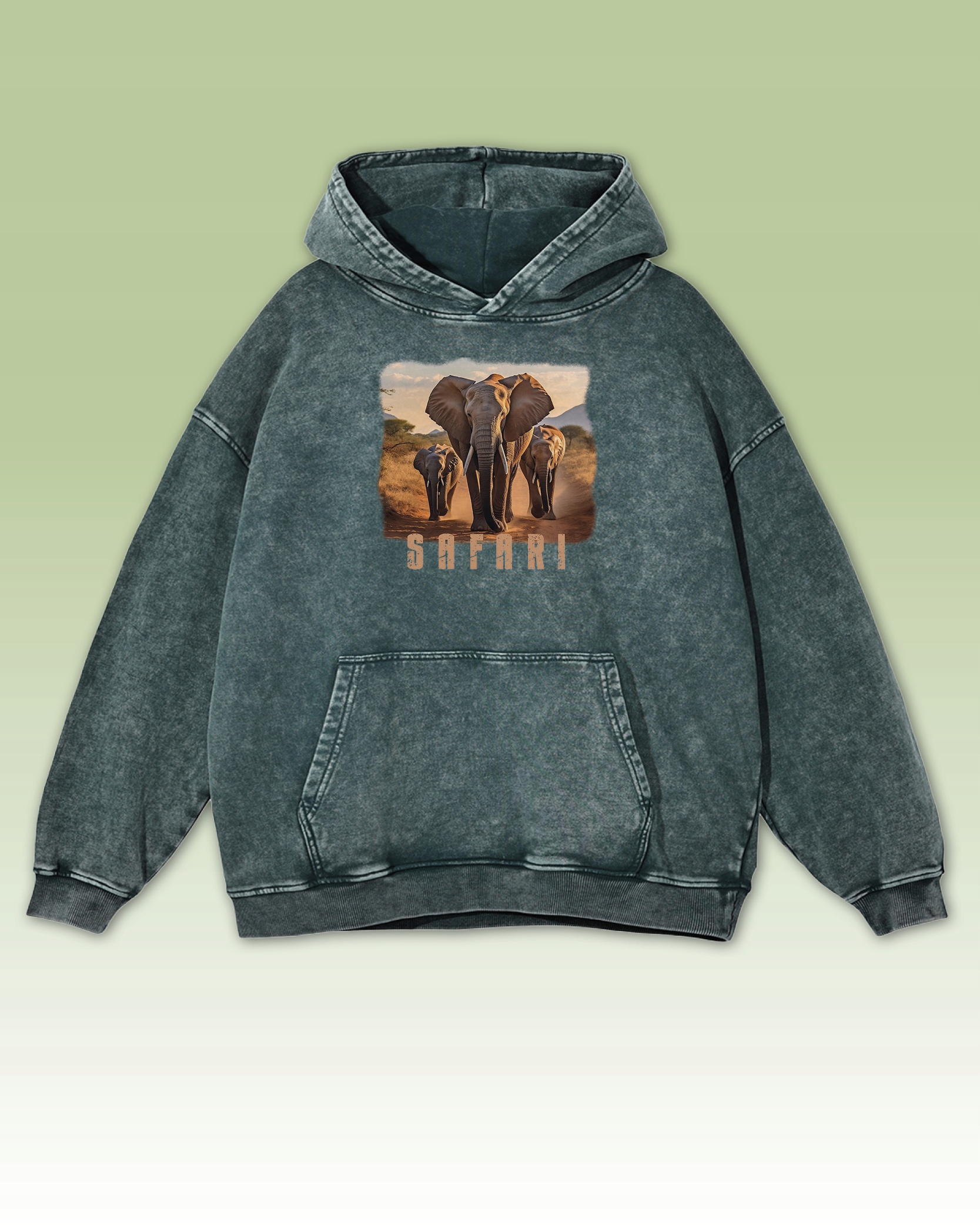 Mikina Safari Sloni Afrika Divoká příroda cestování Zvířata Zelená S
