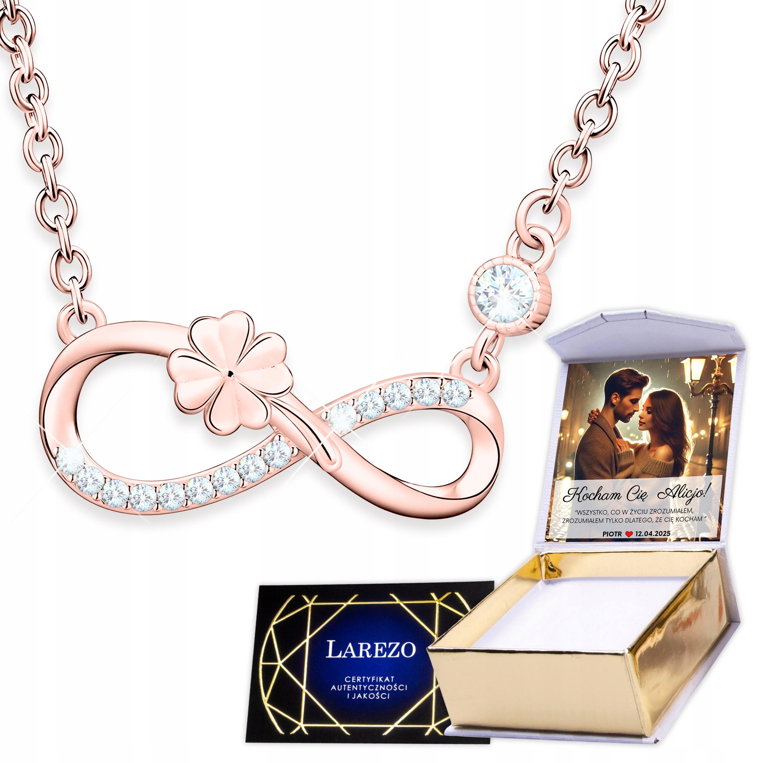 Náhrdelník Pozlacený 925 Květ Čtyřlístek Nekonečno Zirkony Potisk