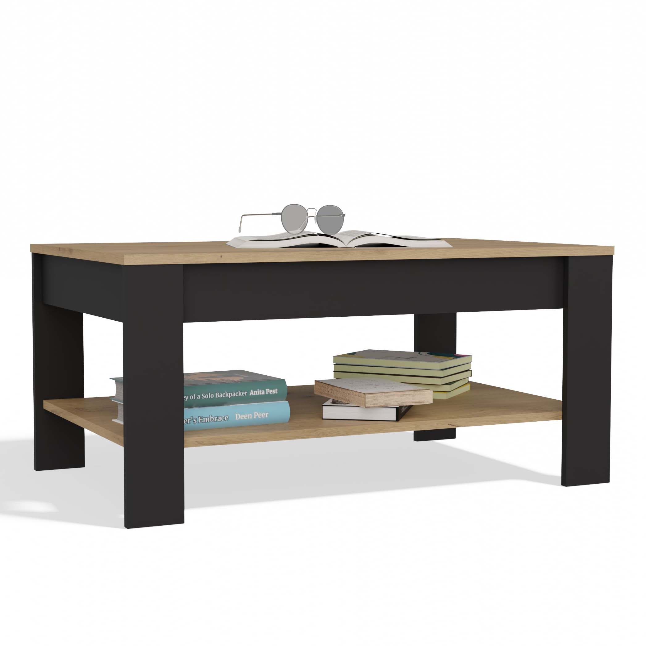 Kávový Stolek Ohio Dub Artisan Černý Police Lavička Do Obývacího Pokoje 93x58x43,5 CM
