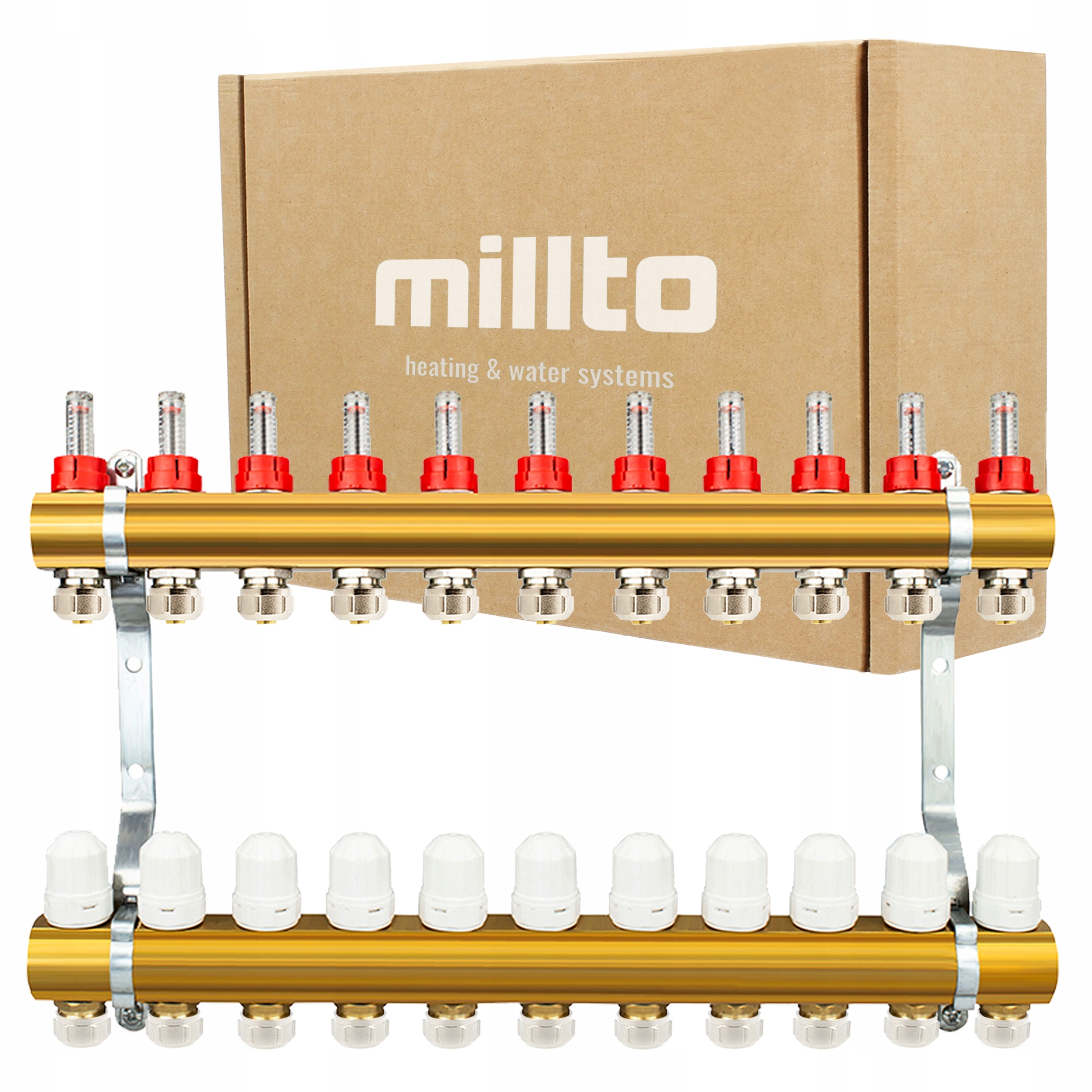 Rozdeľovač Podlahovky 11 Sekcií Ohrievania Mosadzný Adaptéry Pex Kolekt 4F