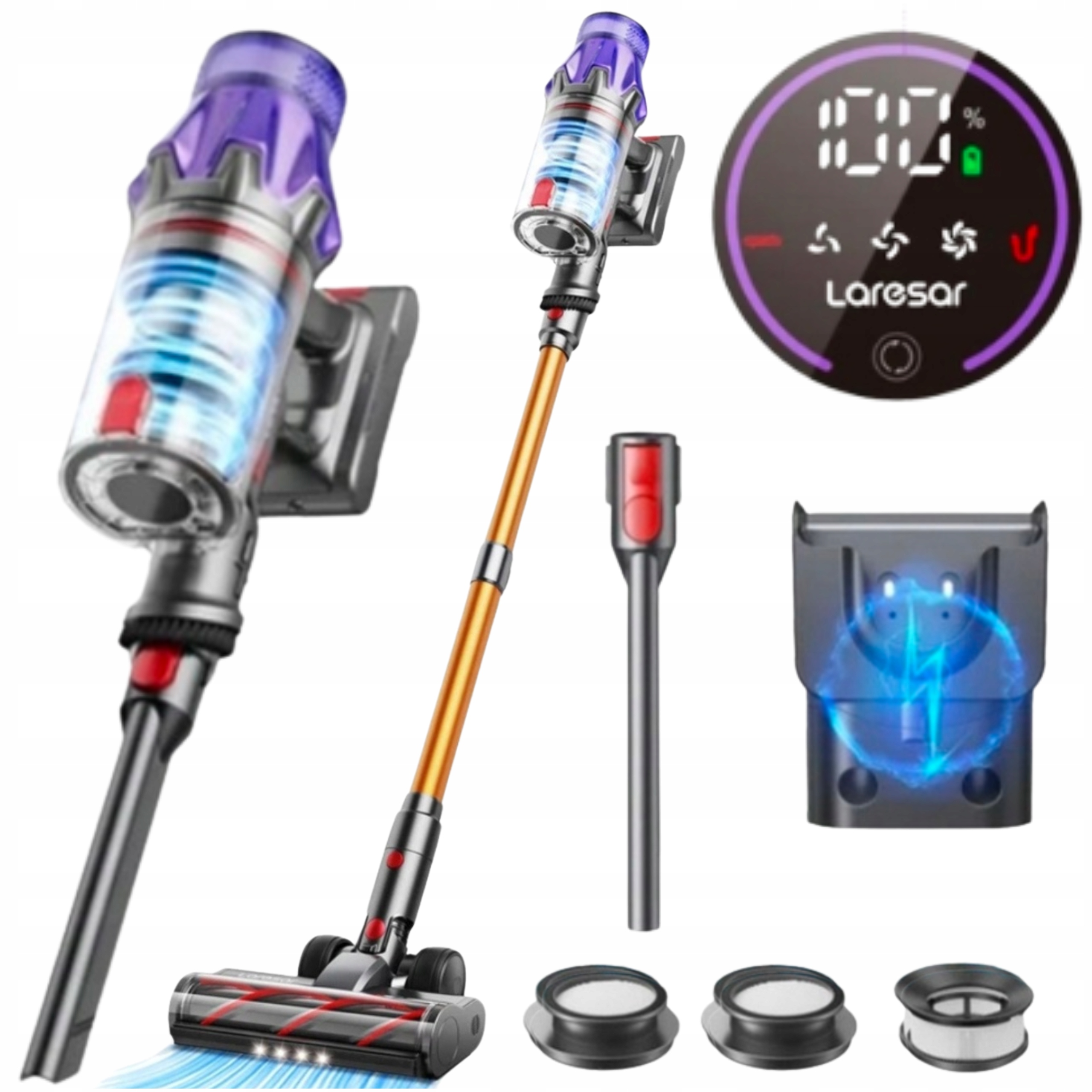 Odkurzacz Bezprzewodowy 3 Wymienne Końcówki Ręczny Pionowy z Filtrami Hepa