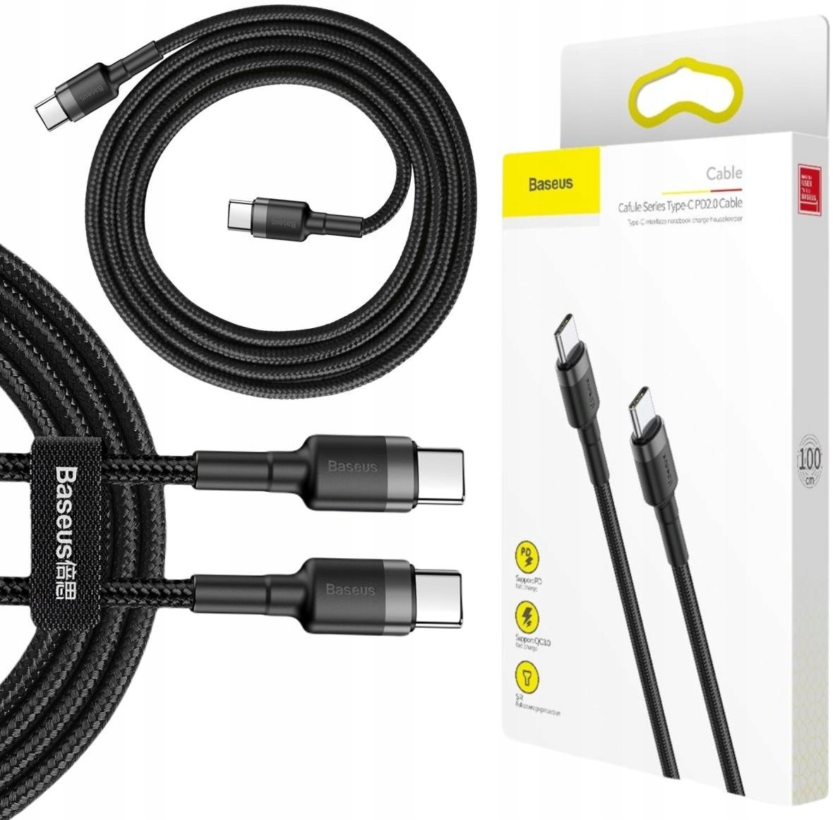 Kabel Usb-c Usb-c Baseus Cafule CATKLF-GG1 100cm 60W 3A Pd 2.0 Qc 3.0