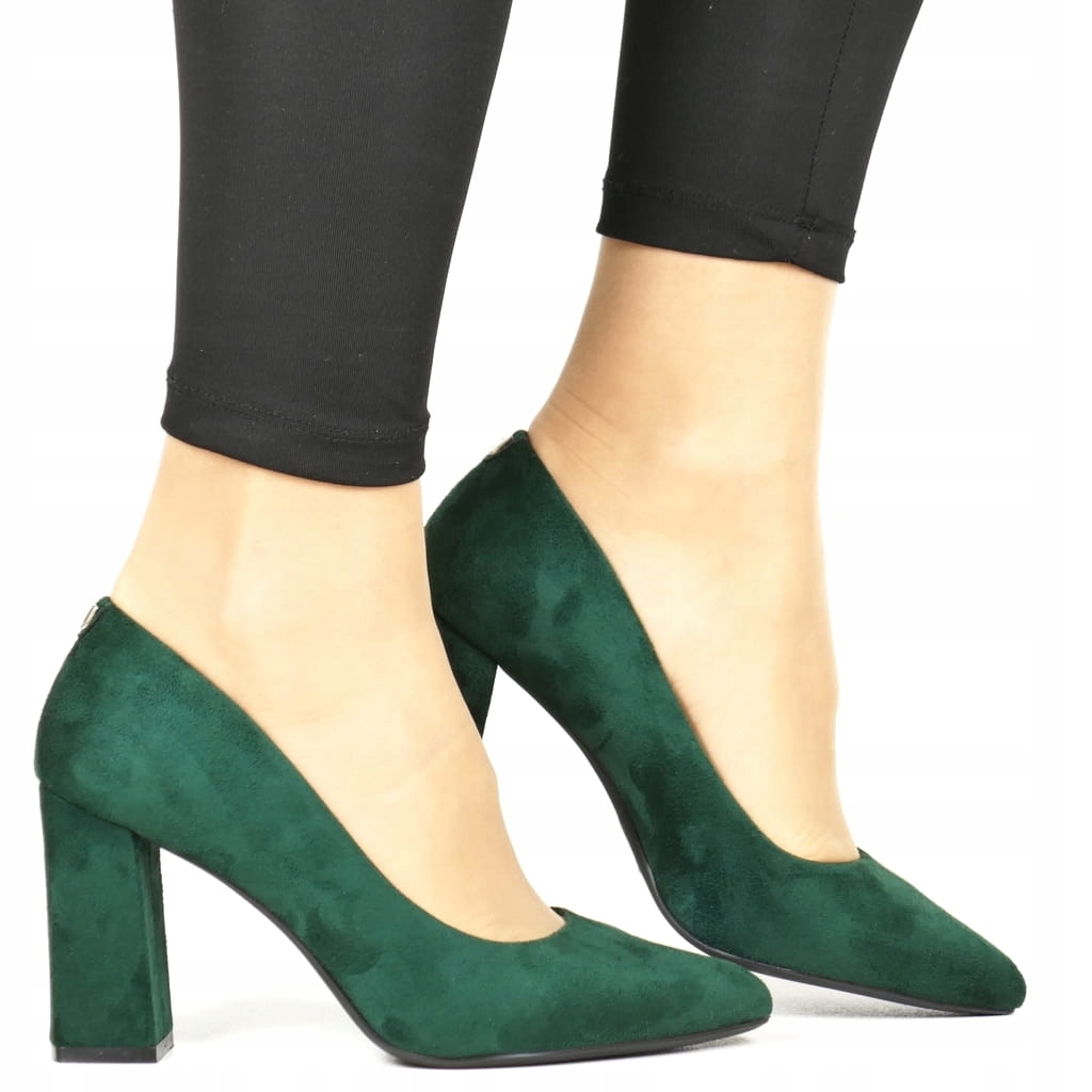 Zelené Semišové Lodičky Na Podpatku, Pohodlné Špičaté Boty Na Podpatku, Stabilní